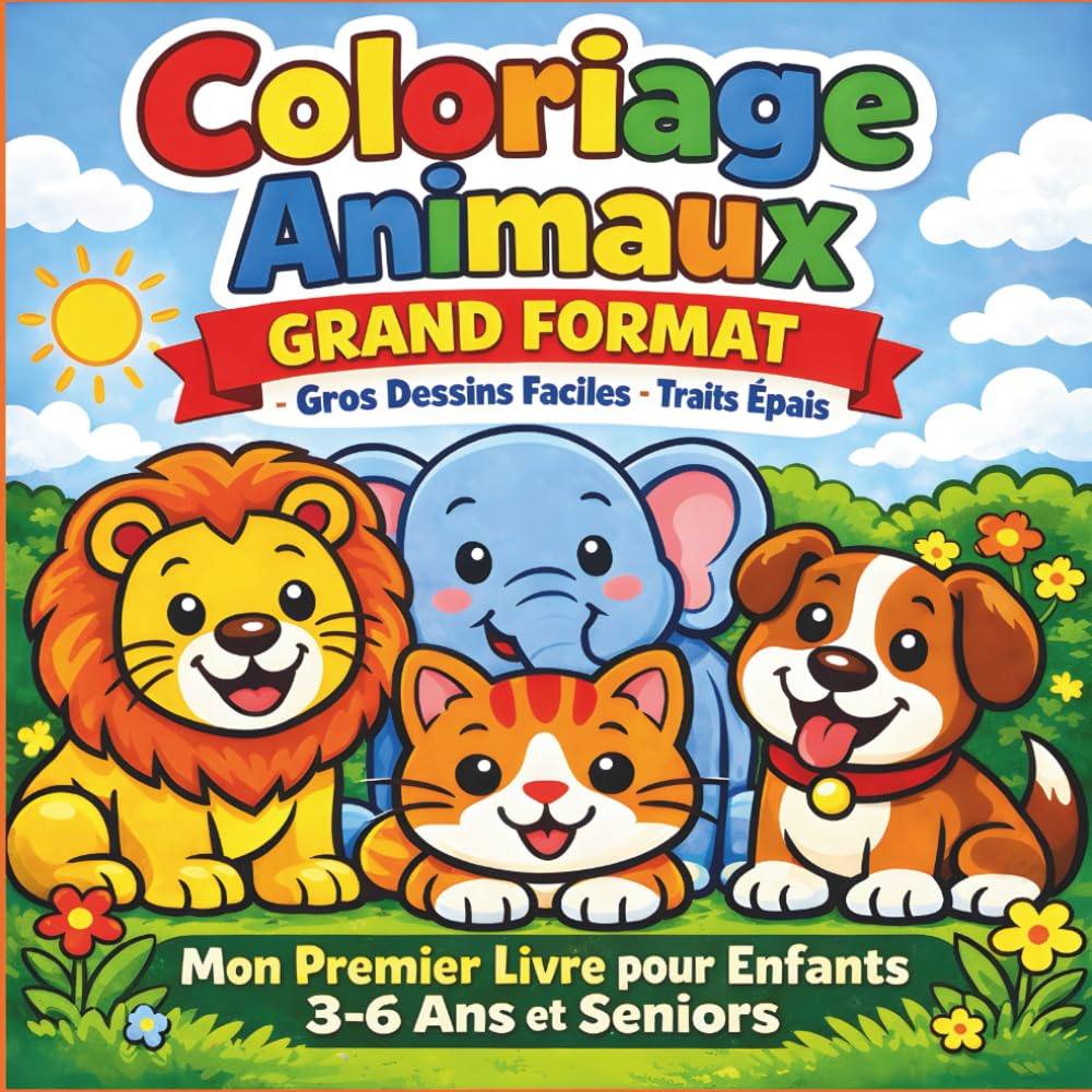 Coloriage Animaux Grand Format | Gros Dessins Faciles Traits Épais.: Mon Premier Livre pour Enfants 3-6 Ans et Seniors | Motricité Fine, Contours Épais Simples | 50 Illustrations Adorables.