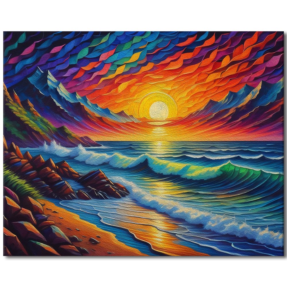 Kit Peinture Par Numéros Adulte/enfant 'Paysage D'été Avec Mer' - Toile, Peintures Acryliques, Pinceaux Inclus
