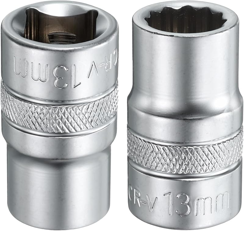 Soquete Estriado de 13 mm com Encaixe Quadrado de 12,7 mm (1/2 pol.), 12 Pontos, 38 mm, HARFINGTON, Kit com 2 peças