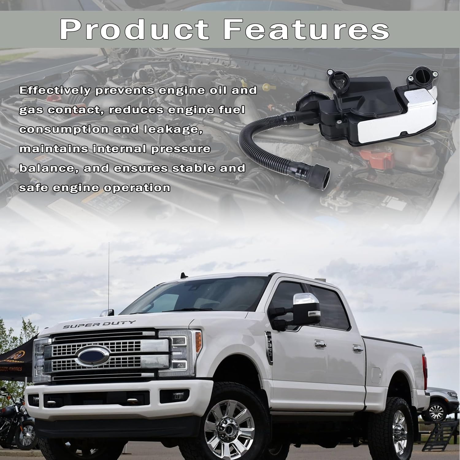 Engine Oil Separator Assembly Without Sensor Compatible with 2017-2019 Ford F250 F350 F450 F550 Super Duty with 6.7L Powerstroke Diesel PCV CCV Vent Valve Engine Crankcase Replace#FC3Z-6A785-F