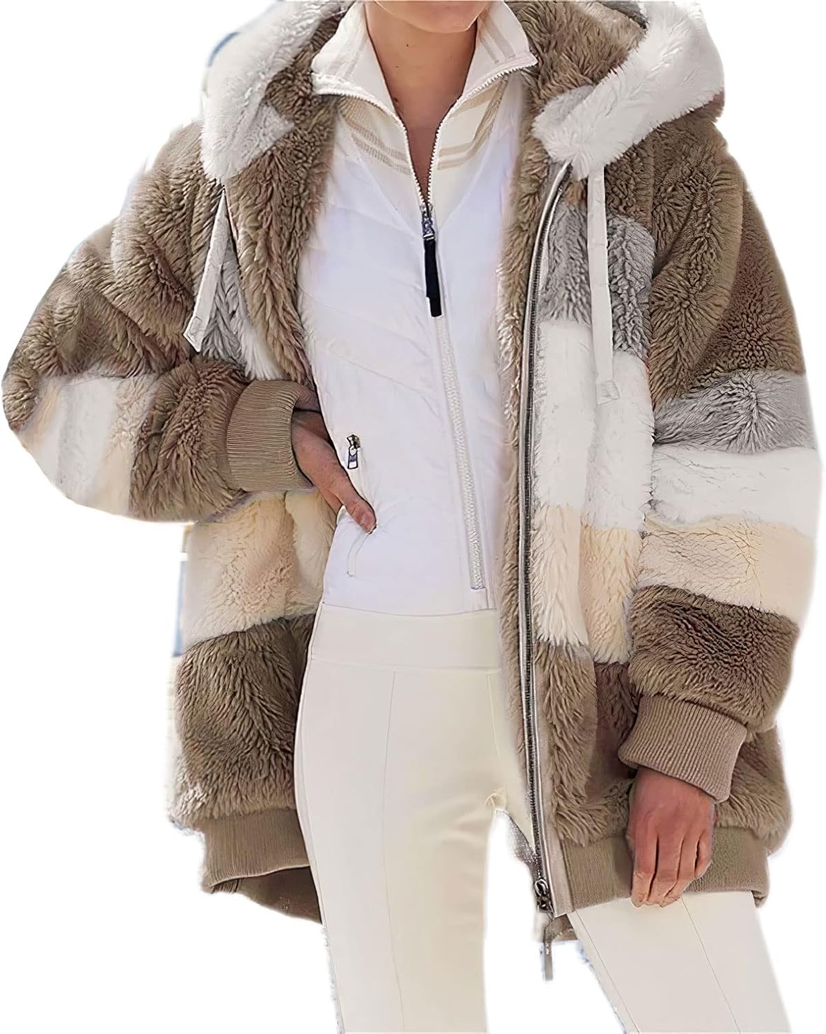 Womens Zip Up Plush Color Block Stitching Sherpa Flannel Winter Jacket Coat Warm Fleece Blanket Jackets with Hood for Women at  Women's Coats Shop