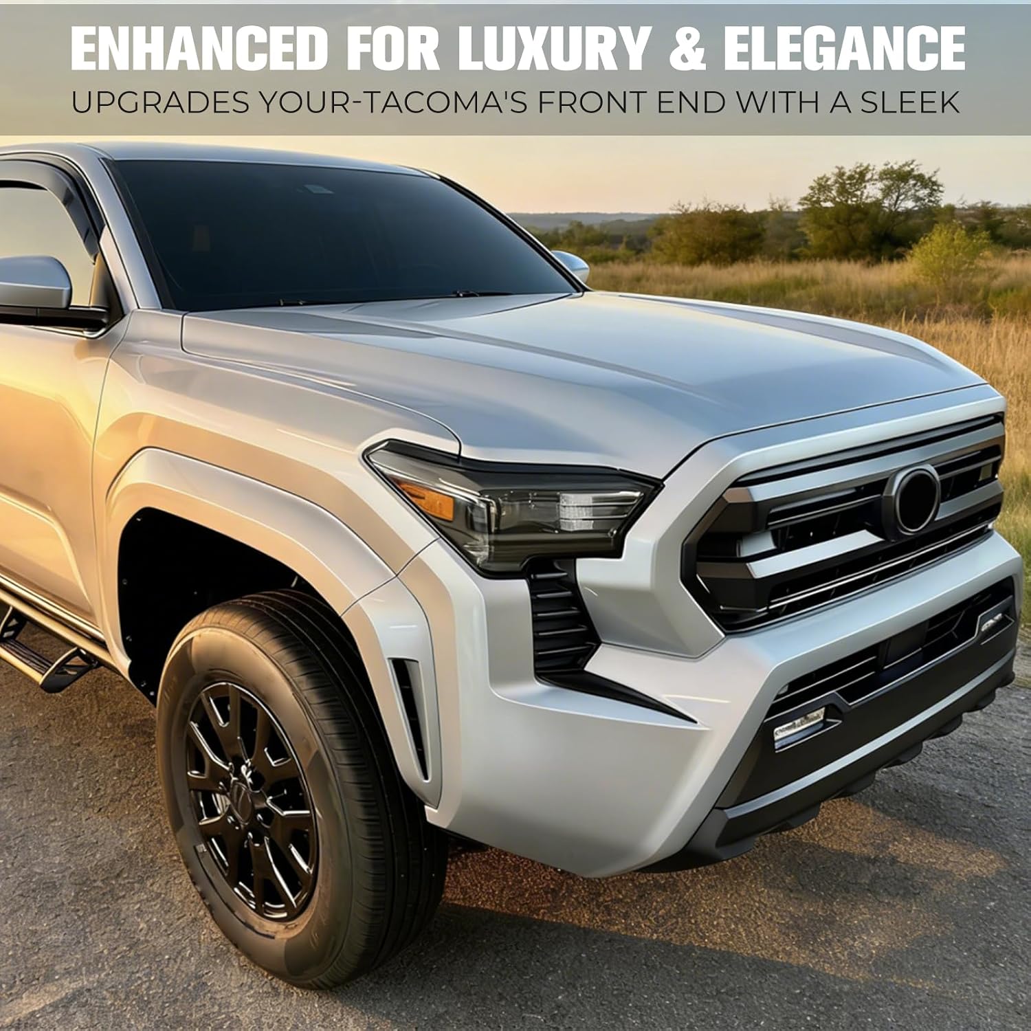 Front Side Grille Patch Decor for 2024 2025 2026 Toyota Tacoma, Upgrade Your 4th Gen Tacoma: Custom Black Textured Grille Accents - Style & Fit Guaranteed