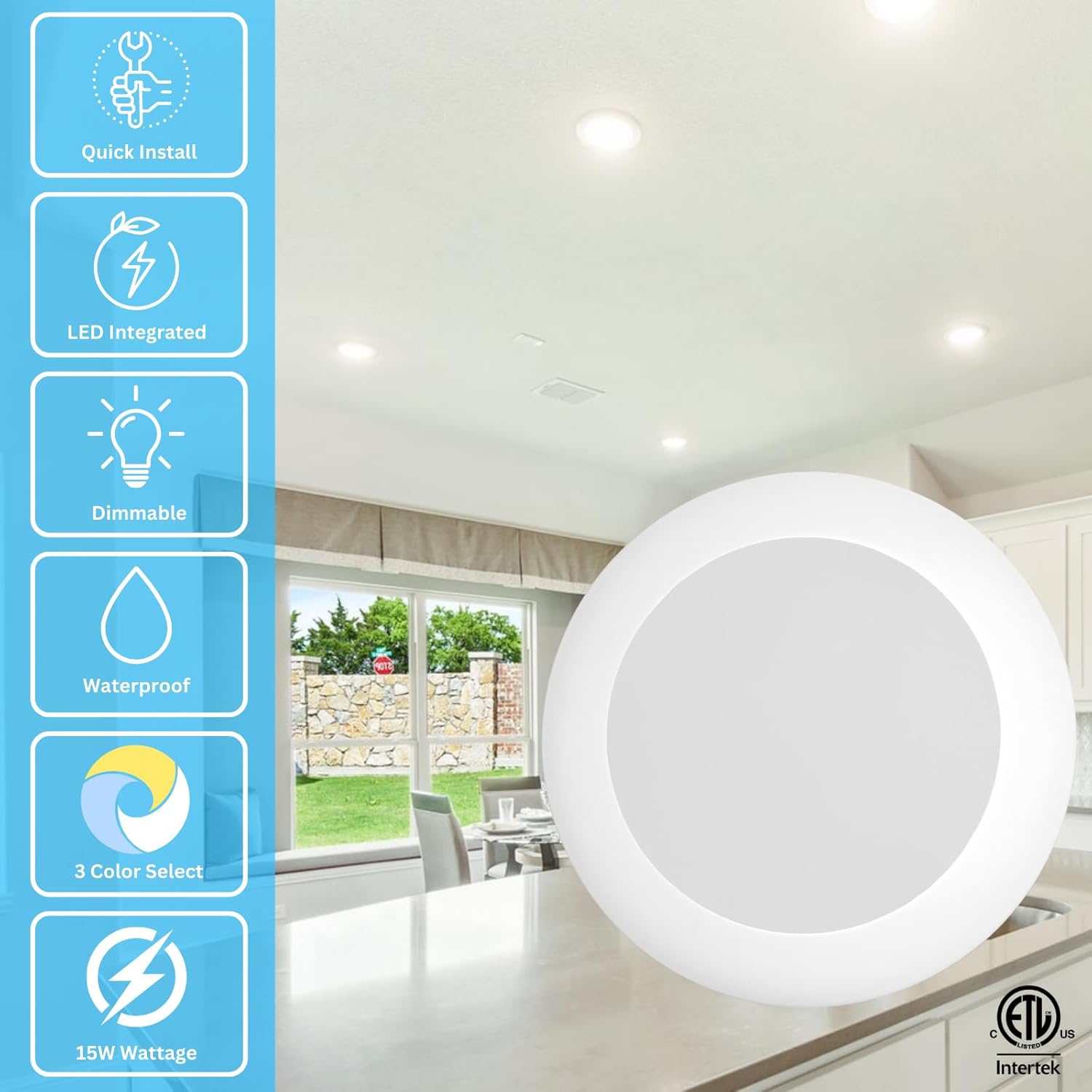 Vivio Lighting 4 Pack 7.5 Inch White LED Disk Light Ceiling Light Fixture Dimmable 3000K/4000K/5000K 3 Color Selectable 1080LM 15W LED Disk Light for Kitchen, Laundry Room, Closet, Bathroom