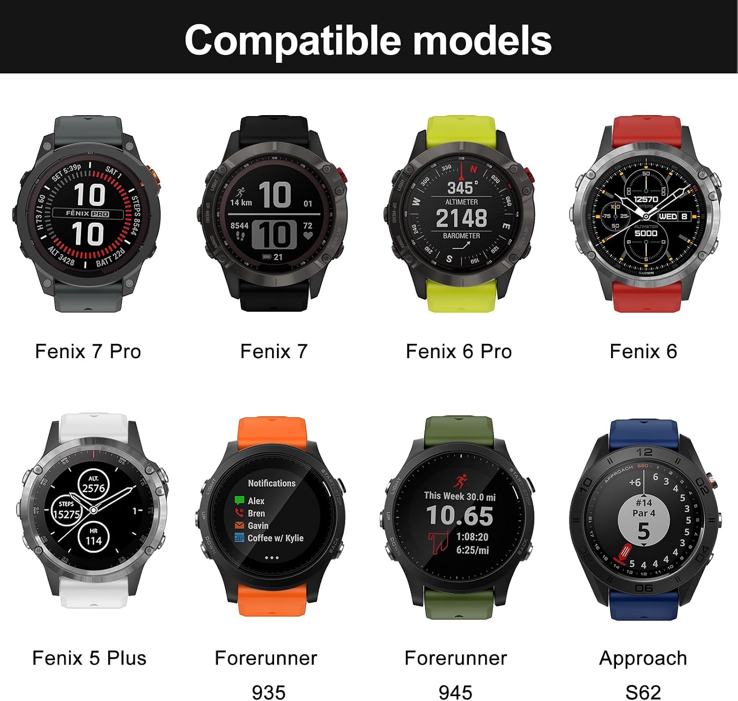 Compatible with Fenix 7 Band,22mm Easy-fit Silicone Watch Strap Wristbands Replacement for Garmin Fenix 5/Fenix 5 Plus/Fenix 6/Fenix 6 Pro/Fenix 7 Pro/Forerunner 935/Forerunner945/Approach S60 image 4