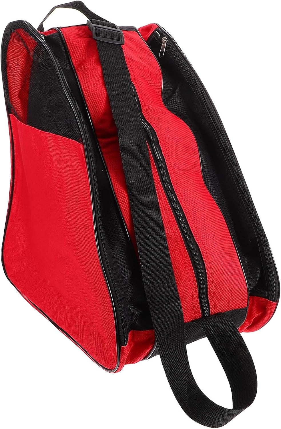 Roller Skate Bag Ice Skate Backpack with Three Compartments Red Mesh Design Adjustable Shoulder Strap for Adults Suitable for Inline Quad Storage and Transport