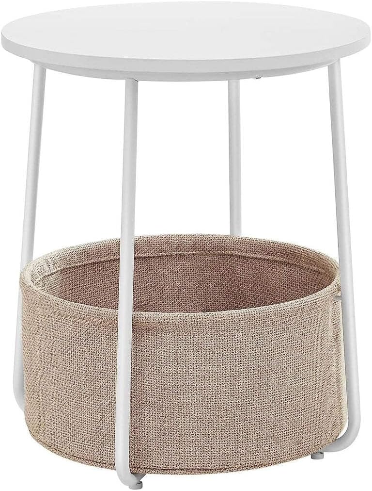 VASAGLE Side Table, Round End Table with Fabric Basket, Spacious, for ...