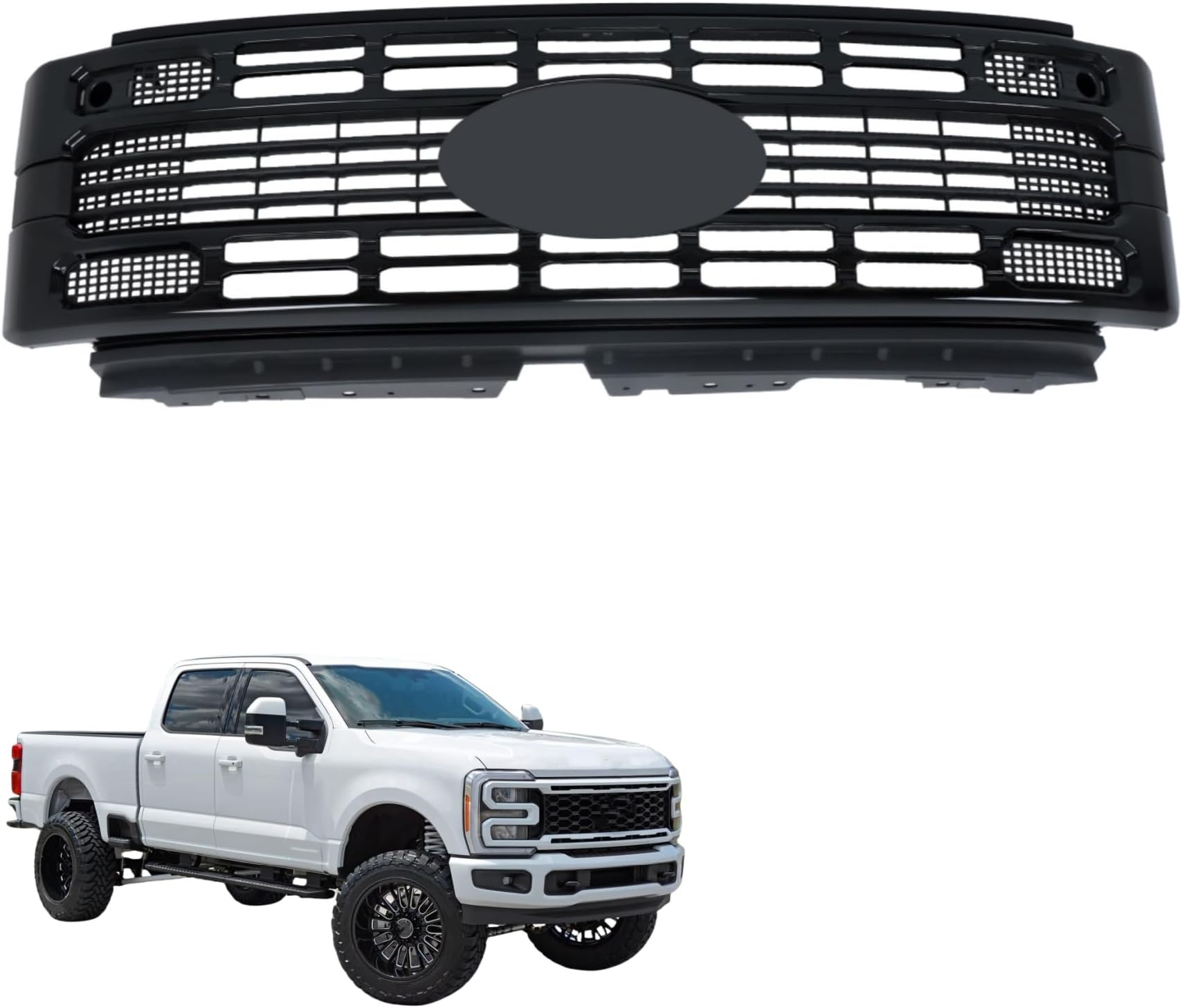Plastic Glossy Black Front Bumper Grille Upper Replacement for F250 XL XLT 2023-2024