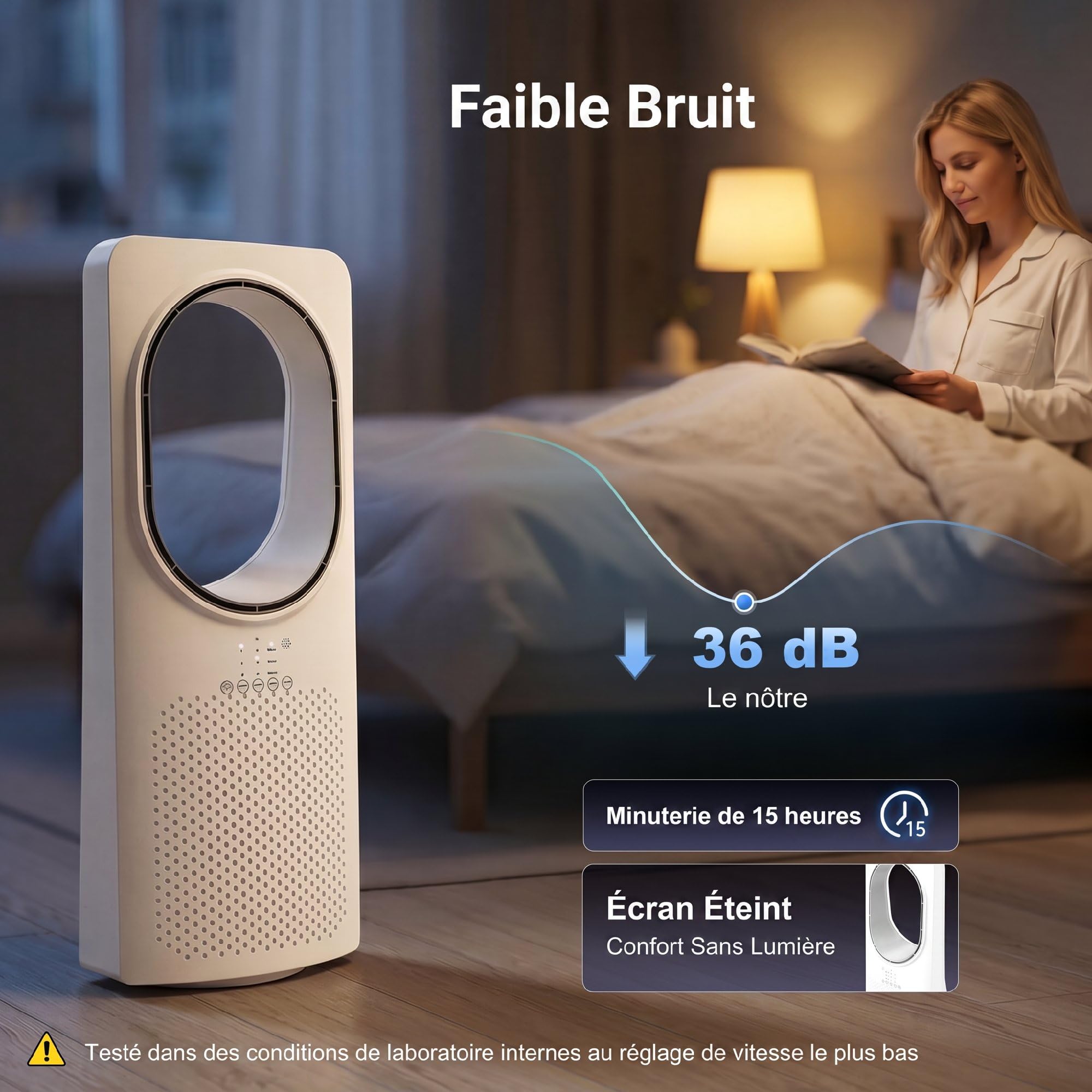 HOMCOM Ventilateur colonne ultra-silencieux 36 dB, ventilateur tour pour chambre, 62cm de haut, oscillant à 45°, 3 vitesses, 3 modes, minuterie 15 H, télécommande, blanc