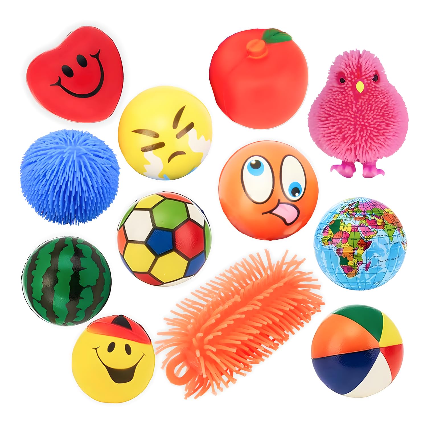 Neliblu Stress Balls for Kids and Adults - Pack of 12 Assorted Sensory Squeeze Balls - Spiky Squishy Fidget Toys for Relaxation - Puffer Ball for Classroom, or Sports Party Favors