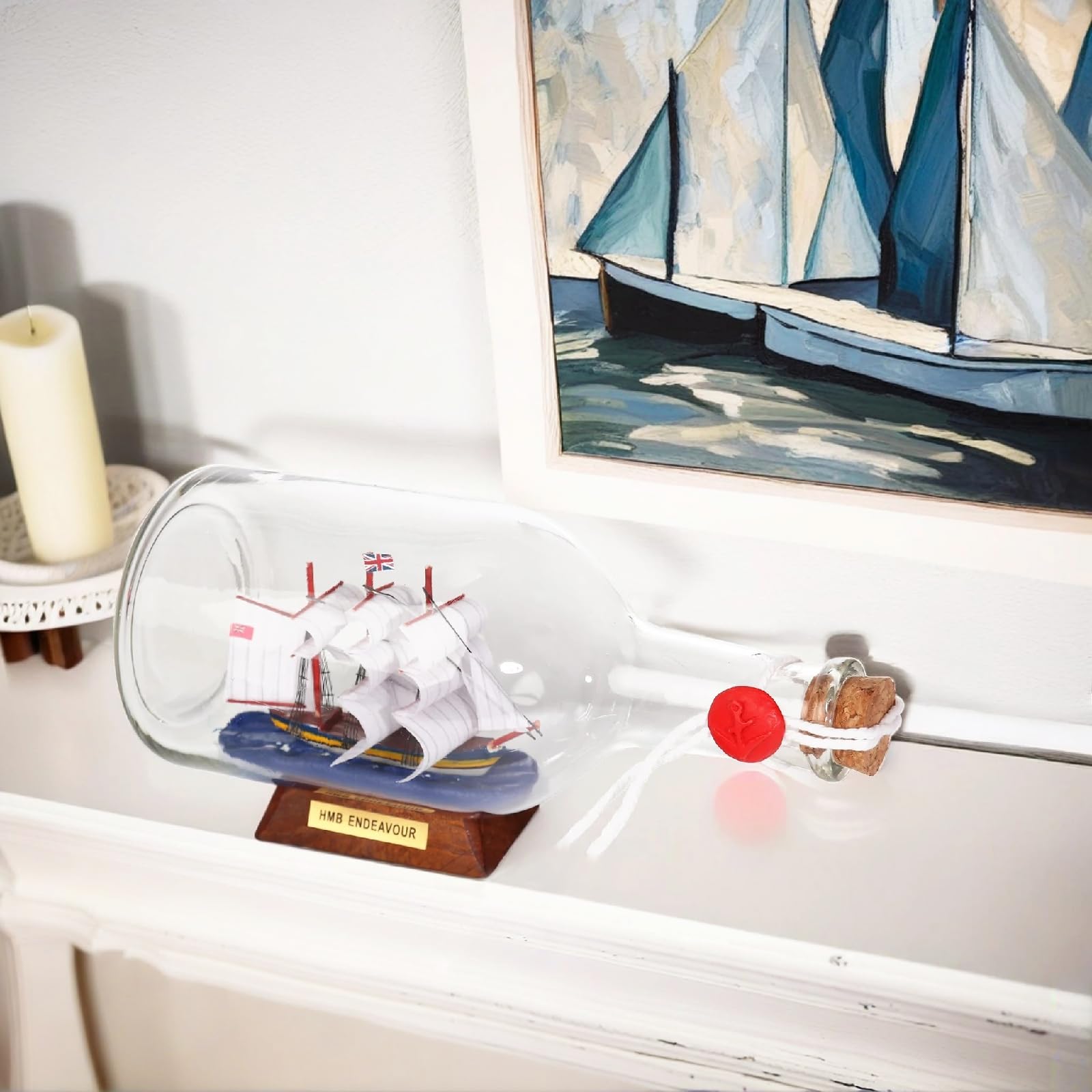 Modello di nave in una bottiglia di vetro ornamento da tavolo nautico ornamento per la casa barca a vela Decor Endeavour British Tallship