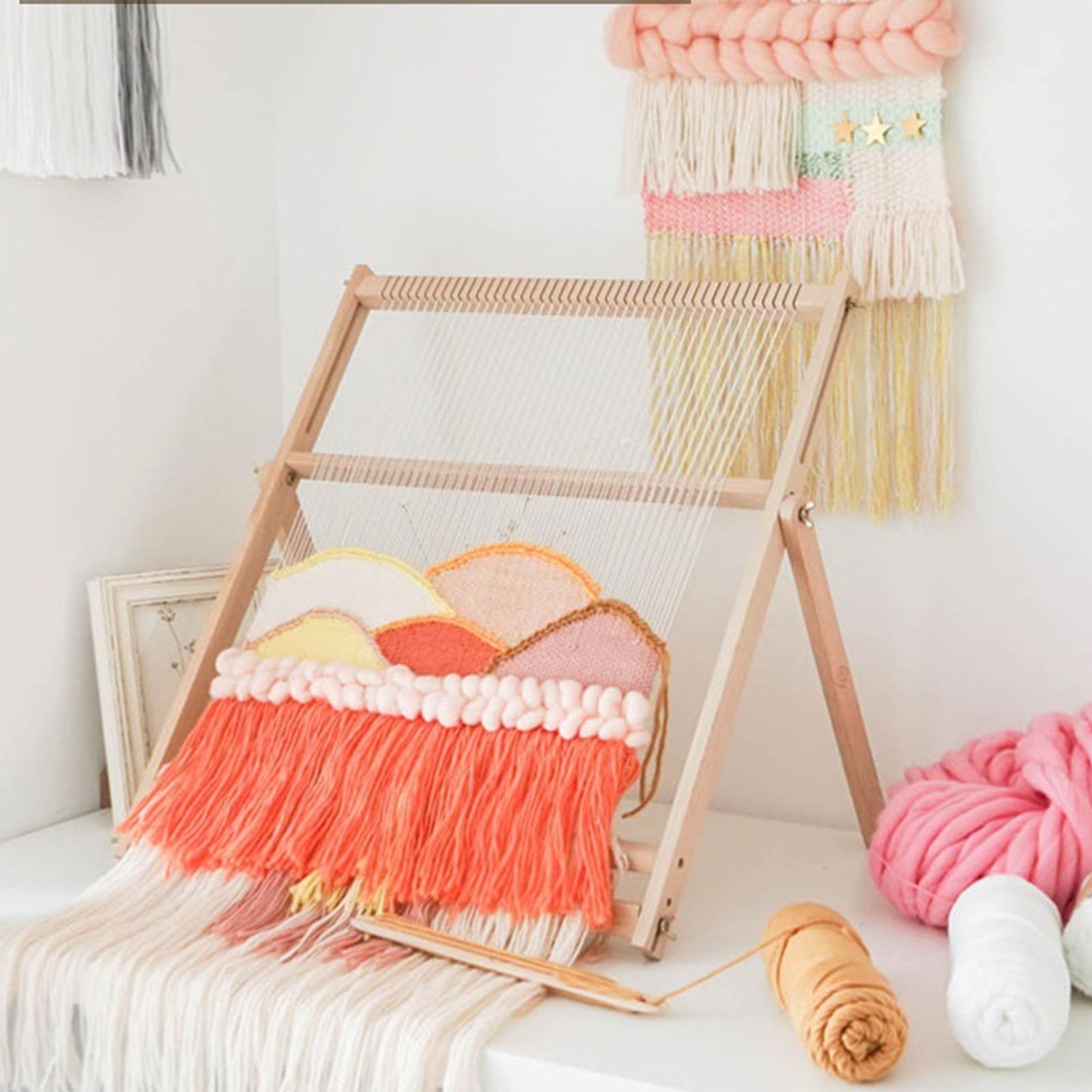 Telar de tapicería de funcionamiento sencillo, kit de telar de madera para manualidades DIY para niños principiantes