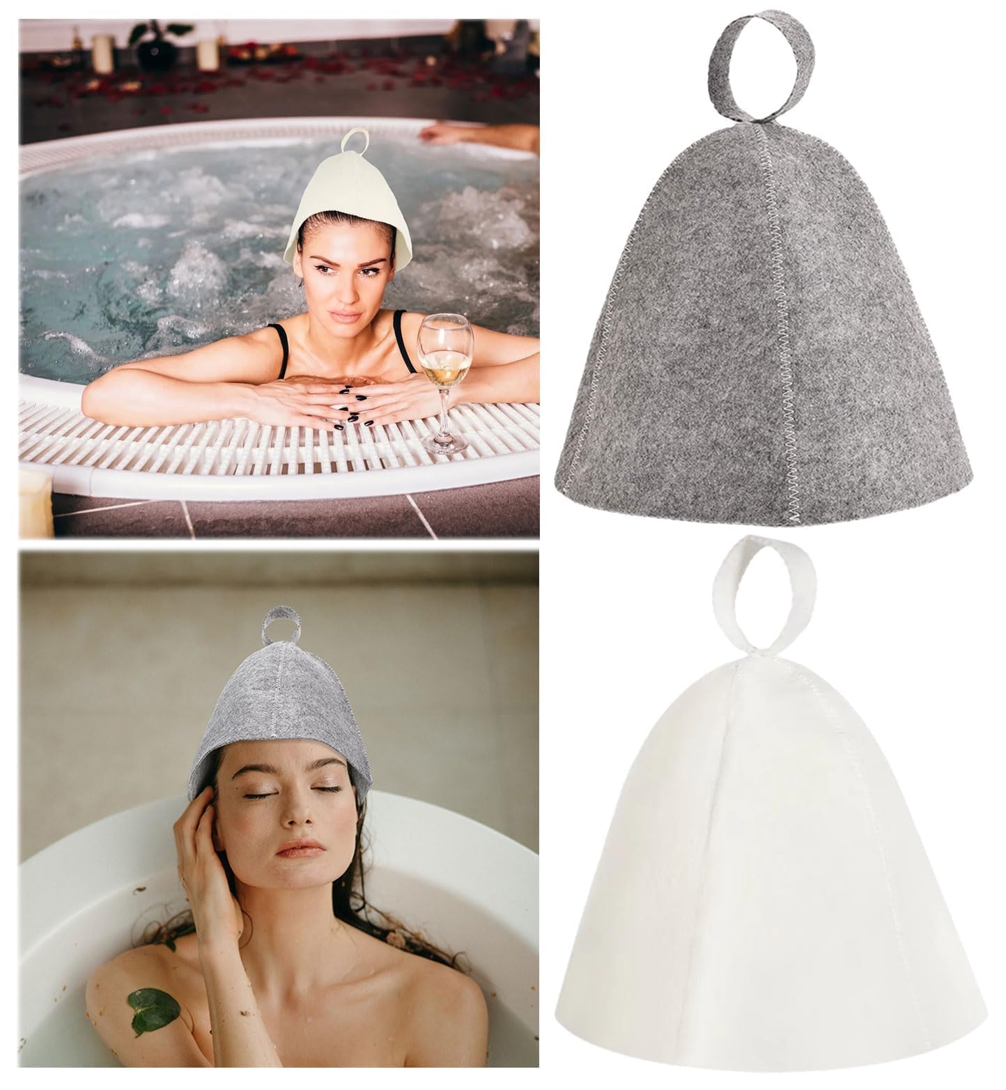 Bonnet de Sauna en Feutre Anti-Chaleur Gris + Blanc