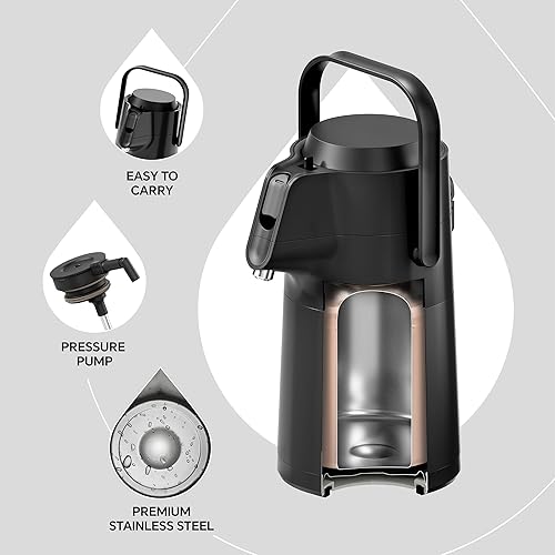 Miniatura 7 de IDEUS Jarra térmica de café de acero inoxidable de 68 onzas y dispensador de bebidas Airpot de 74 onzas