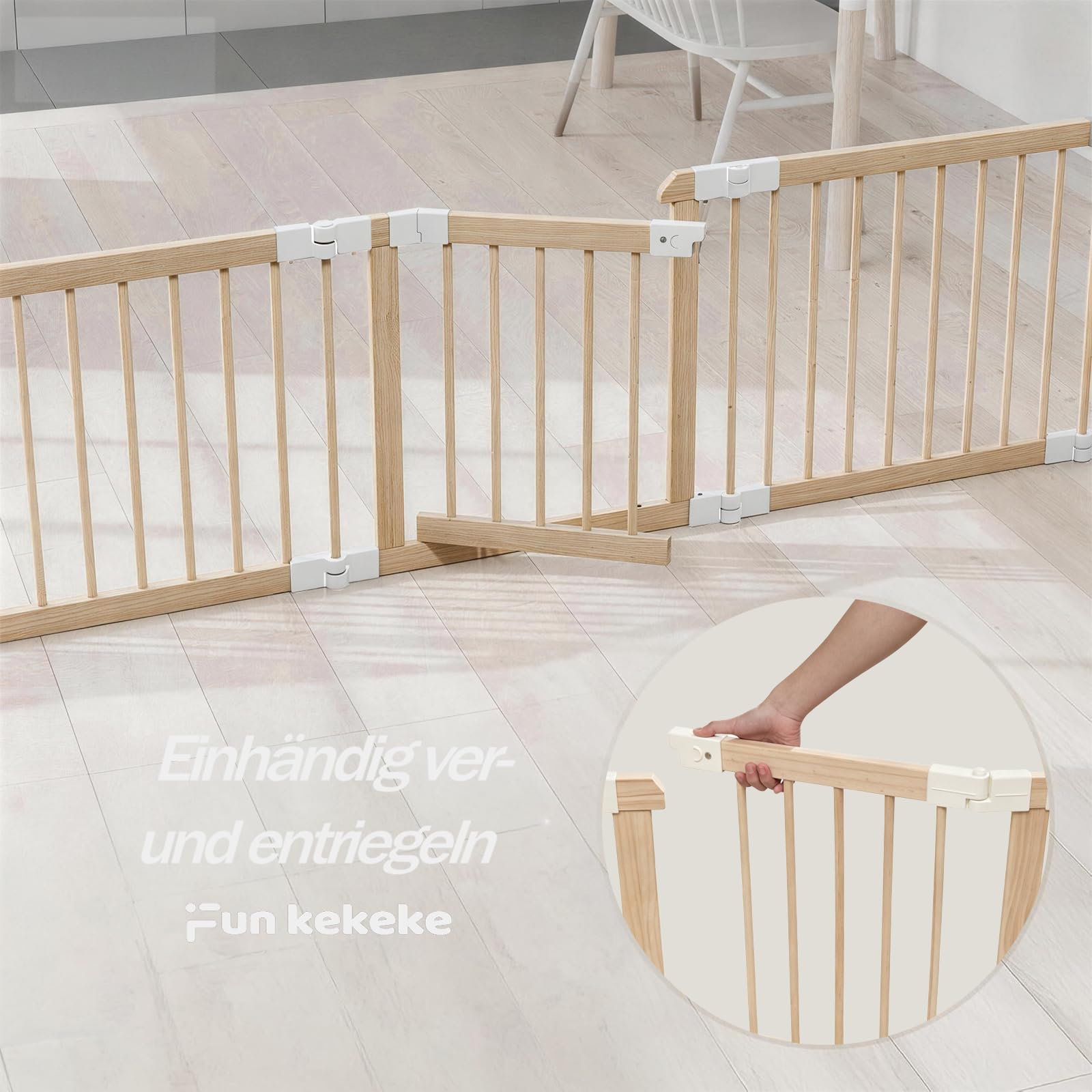 Laufstall Baby, Laufgitter Baby aus Holz, faltbar mit Tür & Sicherheitsverschluss, individuell formbarer Krabbelgitter Absperrgitter für Babys & Kleinkinder(214 * 141 * 61cm)