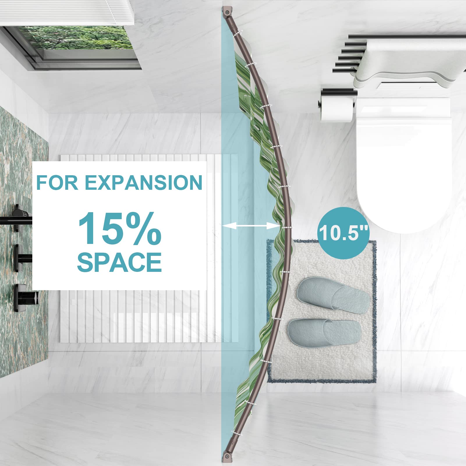 Bonpally Curved Shower Curtain Rod 43-72 Inches Adjustable, Aluminum Shower Rod Rustproof, Round Shower Curtain Rod, Curved Shower Rods for Bathroom, Bathtub, Stall, Bronze