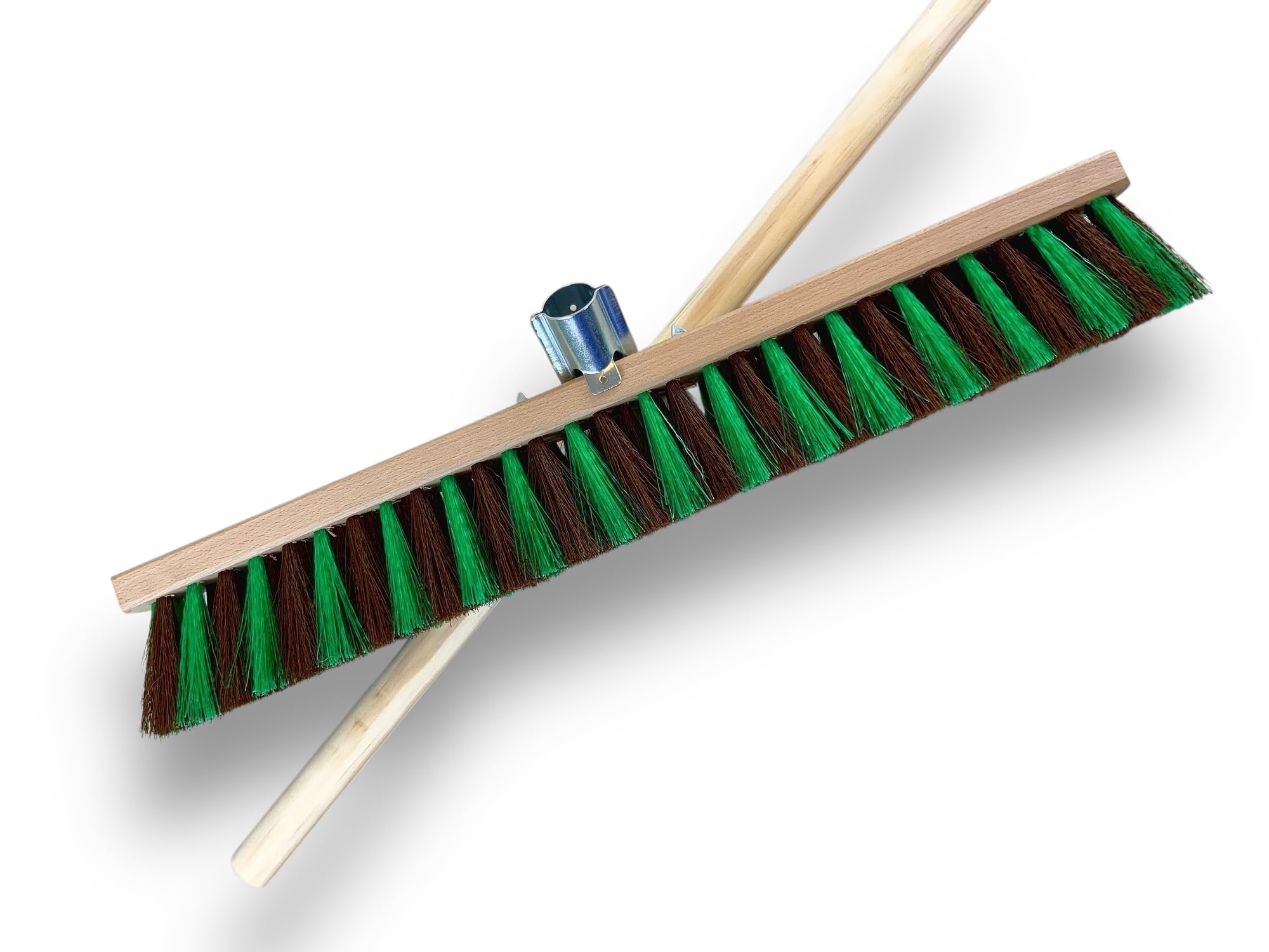 Kibros Balai de Jardinage 60 cm Fibre zébrée Marron Vert Manche Bois 1,40 m