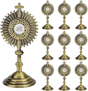 WADORN 10 Pcs Metal Catholic Crucifix Cross Stand, Mini Antique Bronze Crucifix Standing Cross with Base Catholic Small Standing Sculpture for Church Home Table Office Mantel Altar Car Dashboard