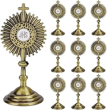 WADORN 10 Pcs Metal Catholic Crucifix Cross Stand, Mini Antique Bronze Crucifix Standing Cross with Base Catholic Small Standing Sculpture for Church Home Table Office Mantel Altar Car Dashboard