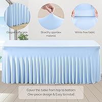 Vista 2 de Wish Care Paquete de 2 manteles de elastano elástico azul bebé para mesas rectangulares de 4 pies, manteles ajustables sin arrugas de 4 pies