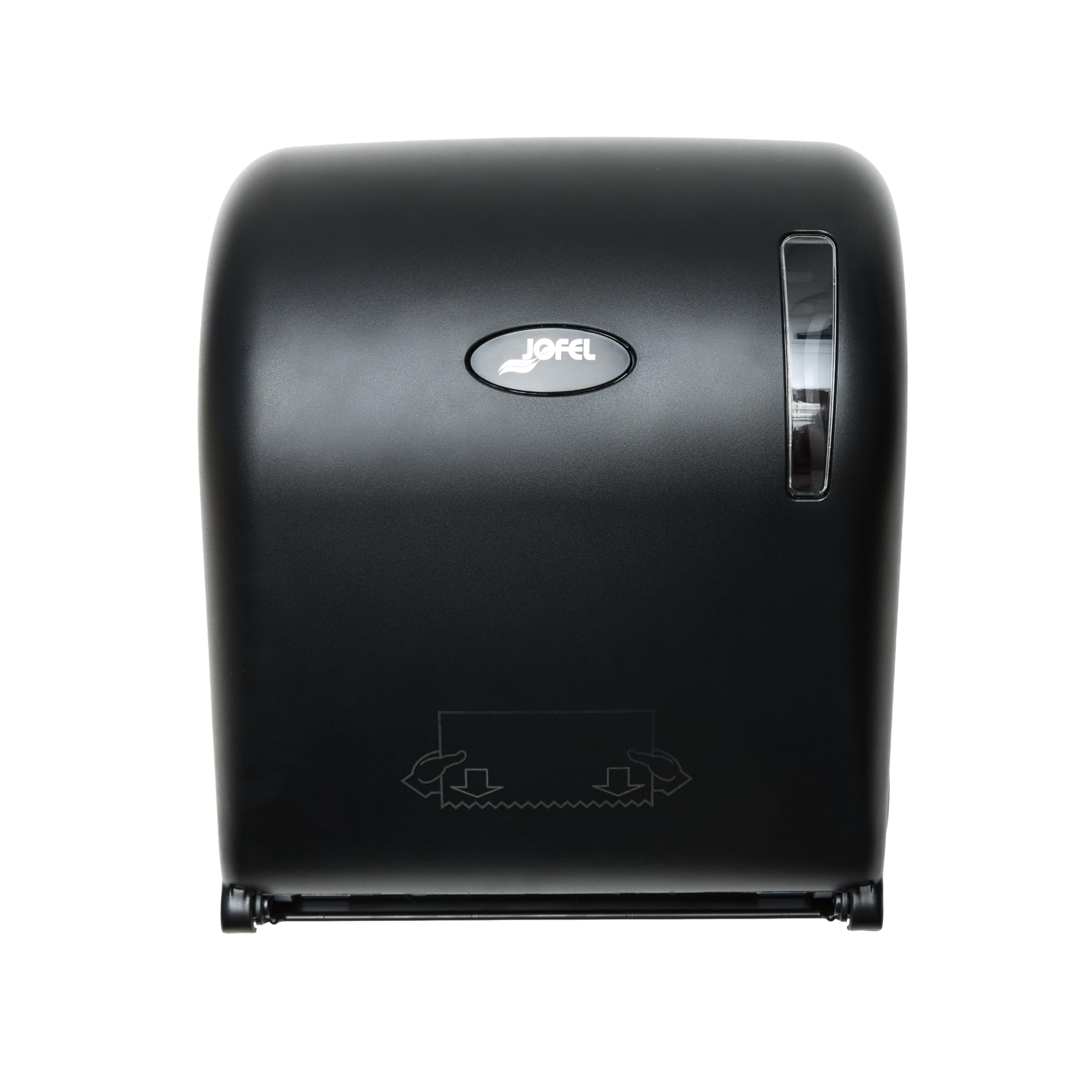 Jofel - Dispenser di carta bobina continua, diametro tra 170-210 mm, servizi pre-tagliati da 20 cm, senza leva, massima igiene e risparmio, realizzato in ABS riciclato nero opaco, AGR54600-MT