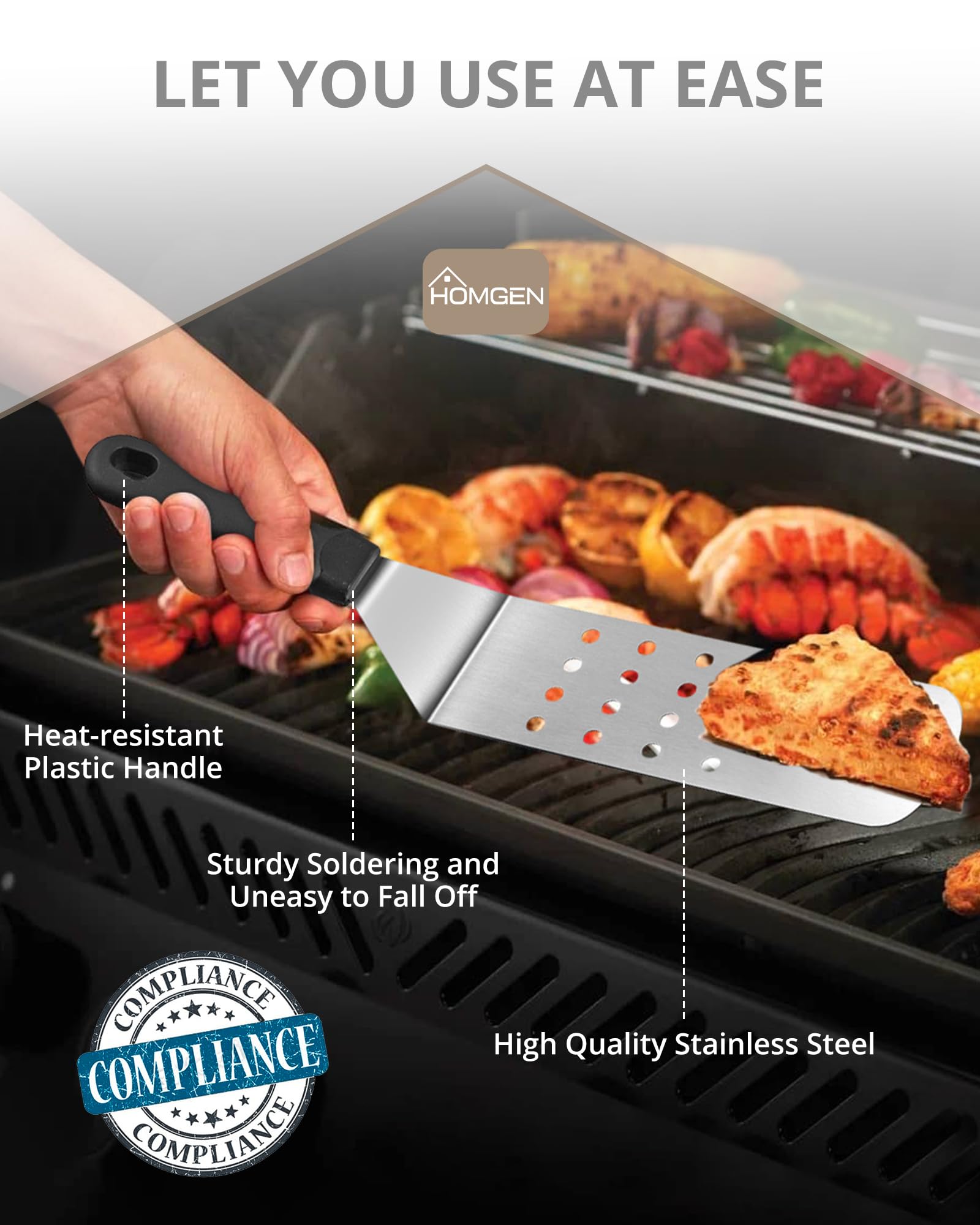 HOMGEN Set Barbecue 16 Pezzi In Acciaio Inossidabile | Utensili Professionali Con Spatole, Pinze, Stampini Per Uova E Borsa Trasporto | Regalo Per Uomo
