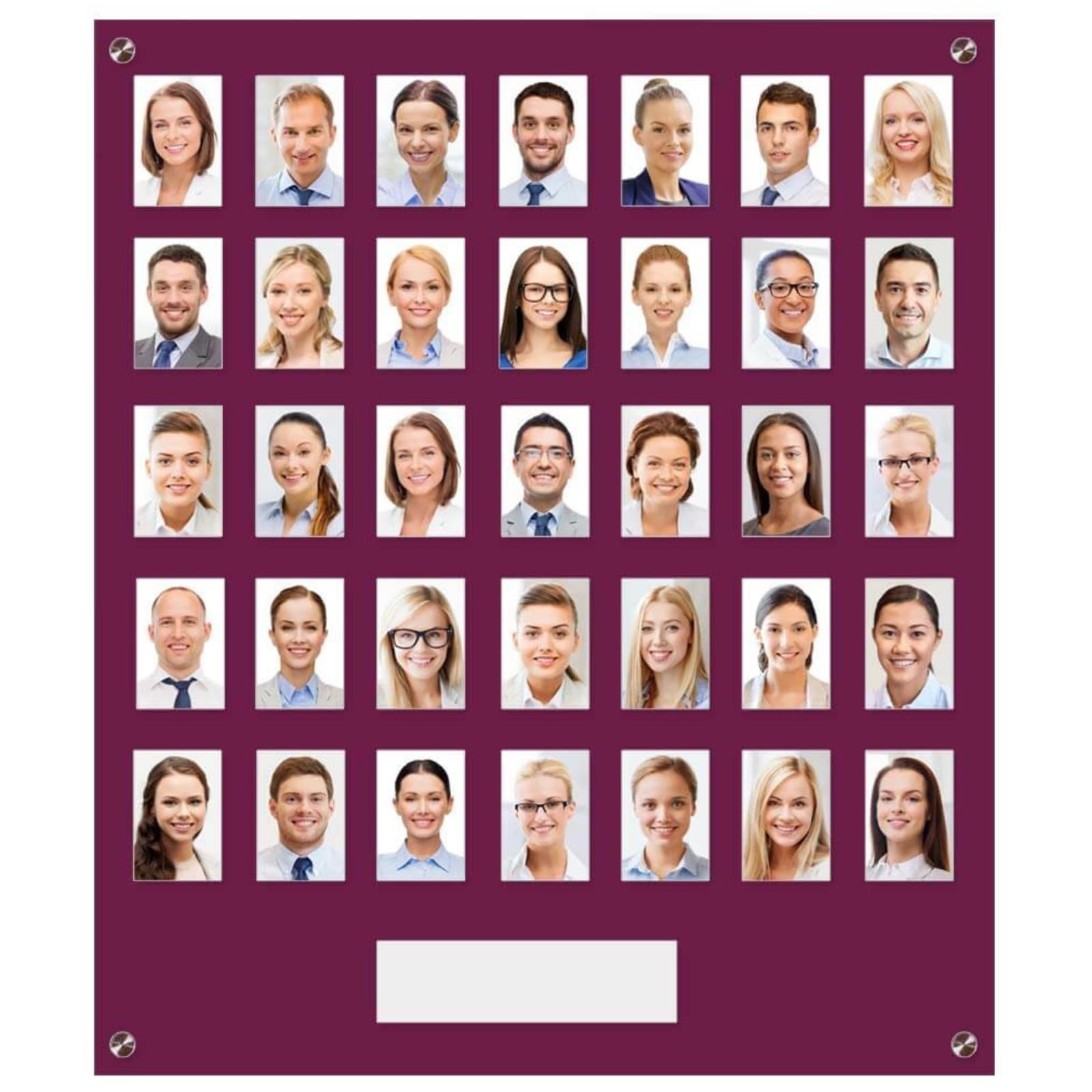 Get Acrylic Photo Frames - Maroon 35 Pocket Image Staff, Student, Employee Display Board With Pocket Header. 605mm Height x 544mm Width (60.5cm x 54.4cm)