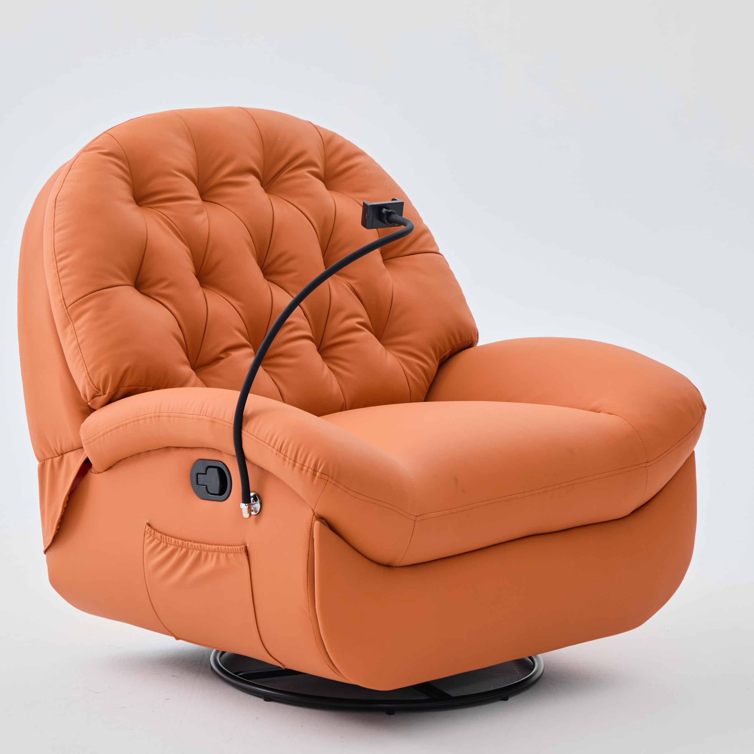 Standard Recliner | Single Recliner Sofa | 360° Rotation | 30° Recline Swing | Premium Leather | Lazy Sofa Chair | Sofa Couch Bed (Orange)