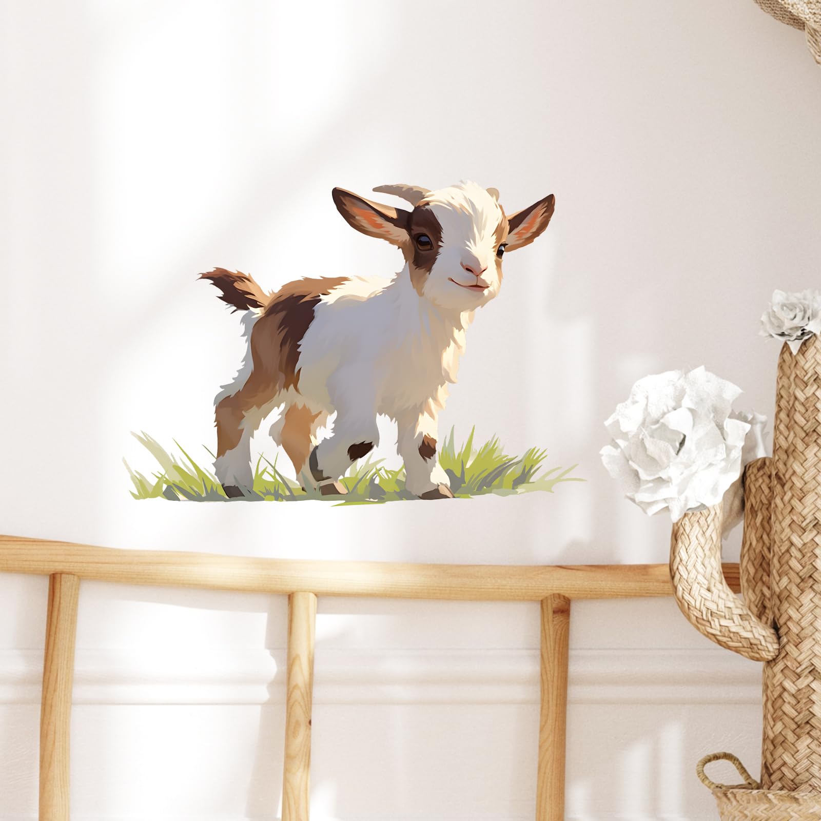 RoyoLam Cute Walking Pygmy Goat Wall Decal Nursery Lamb Farm Animal Wall Sticker Removable Peel and Stick Wall Art Decor for Kid Baby Classroom
