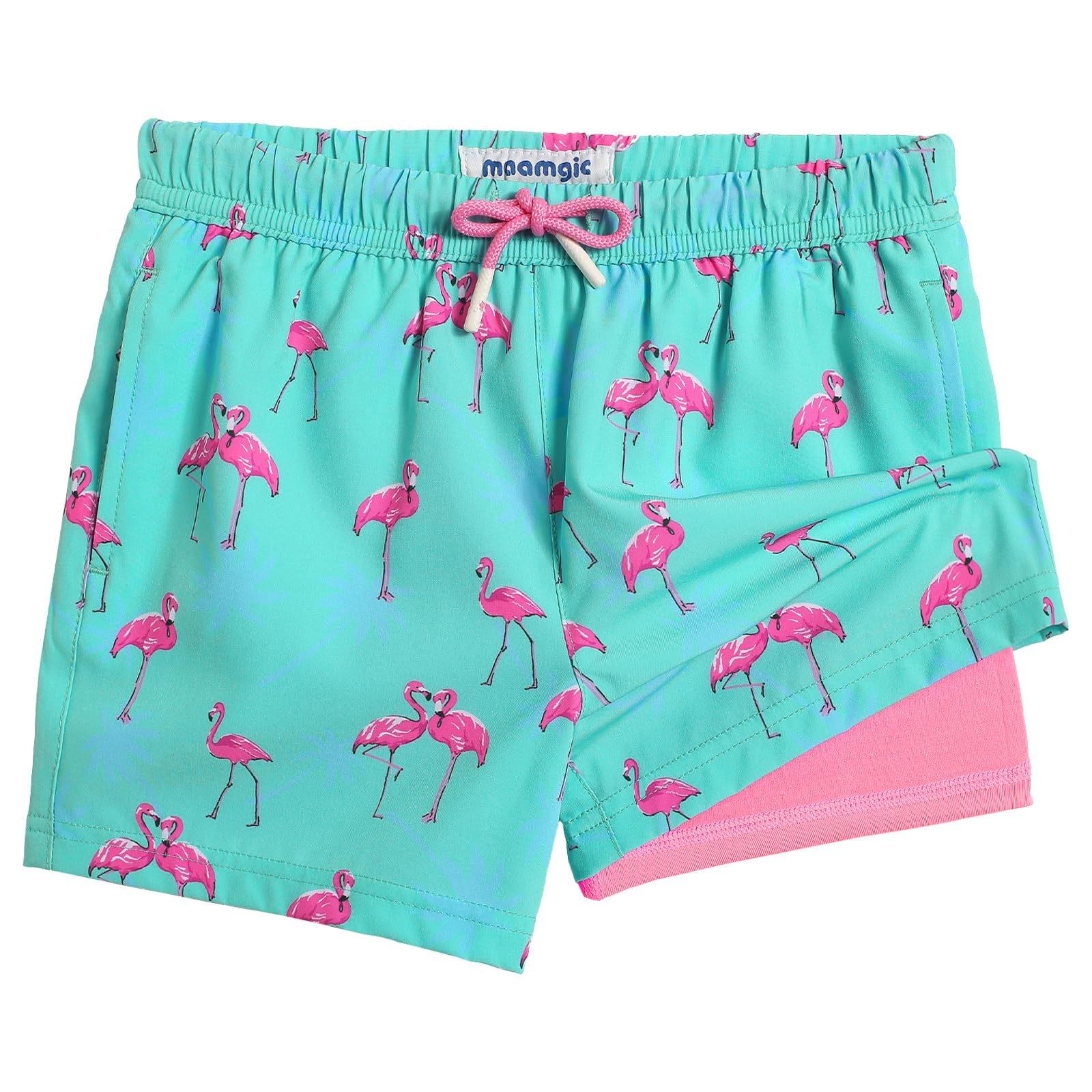 MaaMgic Badehose Jungen 2-in-1 mit Kompressions-Innenhose | Schnelltrocknende Schwimm- & Badeshorts für Kinder mit Taschen & verstellbarem Tunnelzug | Mehrwegsystem für Strand, Pool & Schwimmbad