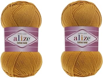 Alize Cotton Gold Yarn 55% Cotton 45% Acrylic Yarn Crochet Hand Knitting Art Lot of 2 Skeins 200gr 722yds 2-Mustard