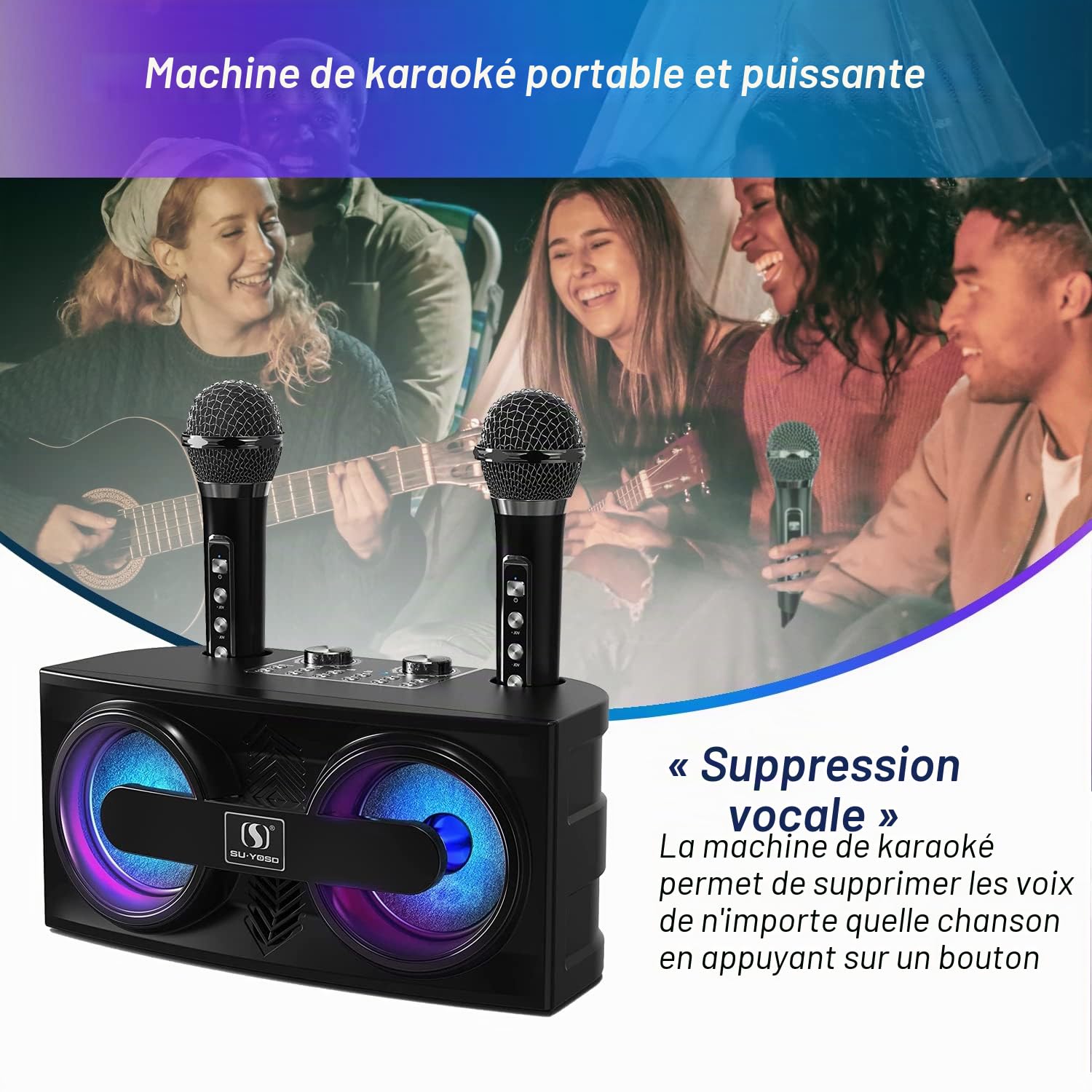 Machine de karaoké, système de Haut-parleurs Portable avec 2 Microphones sans Fil Karaoke Complet Karaoke Adulte Bluetooth 20W Enceinte Karaoké Portable fête à la Maison, réunion, Mariage,