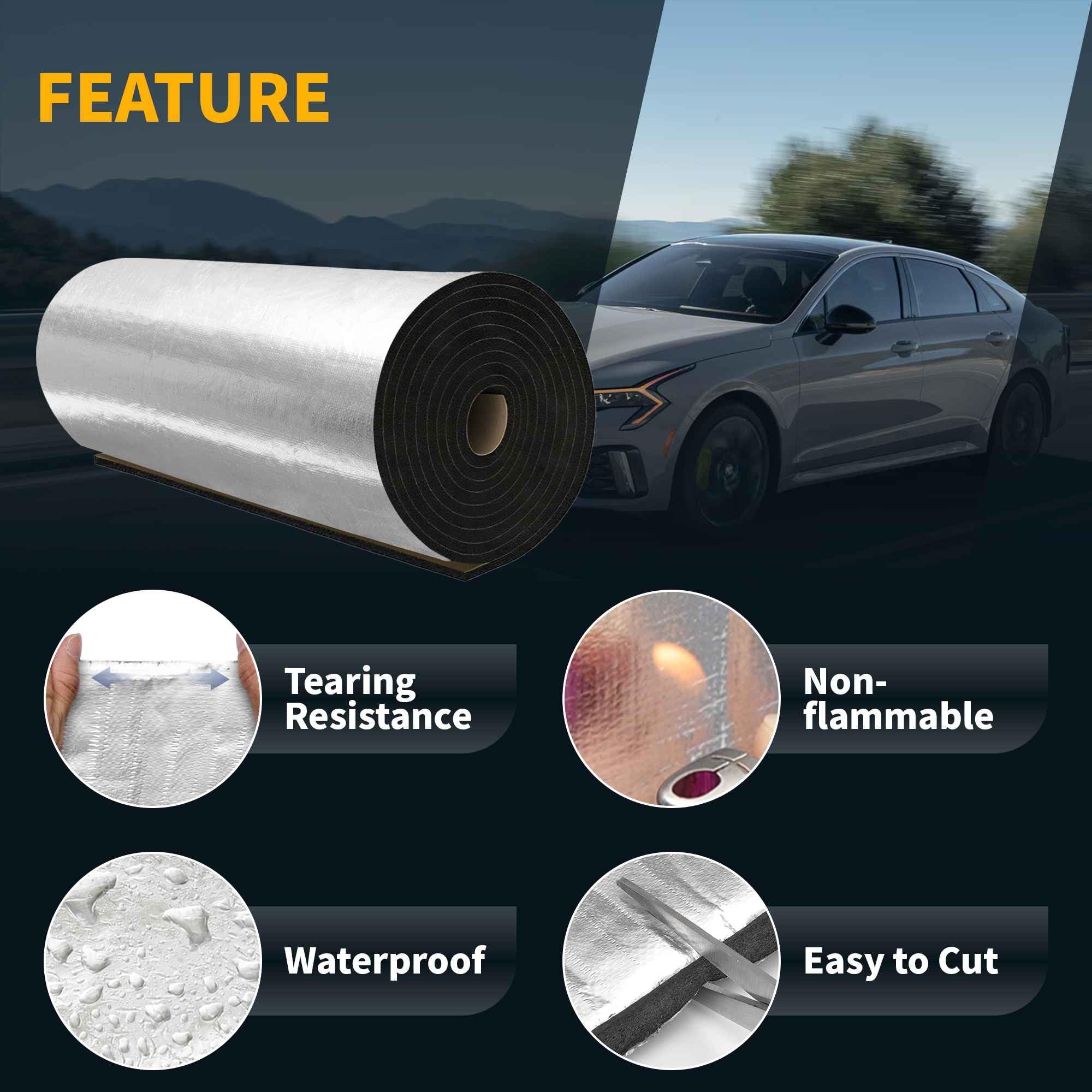 A ABSOPRO Aislamiento Acústico Térmico Para Coche Barco Cubierta De Motor Con Adhesivo Para Capó de Motor de Barco Paredes Tono Plateado 20mm*100cm*50cm