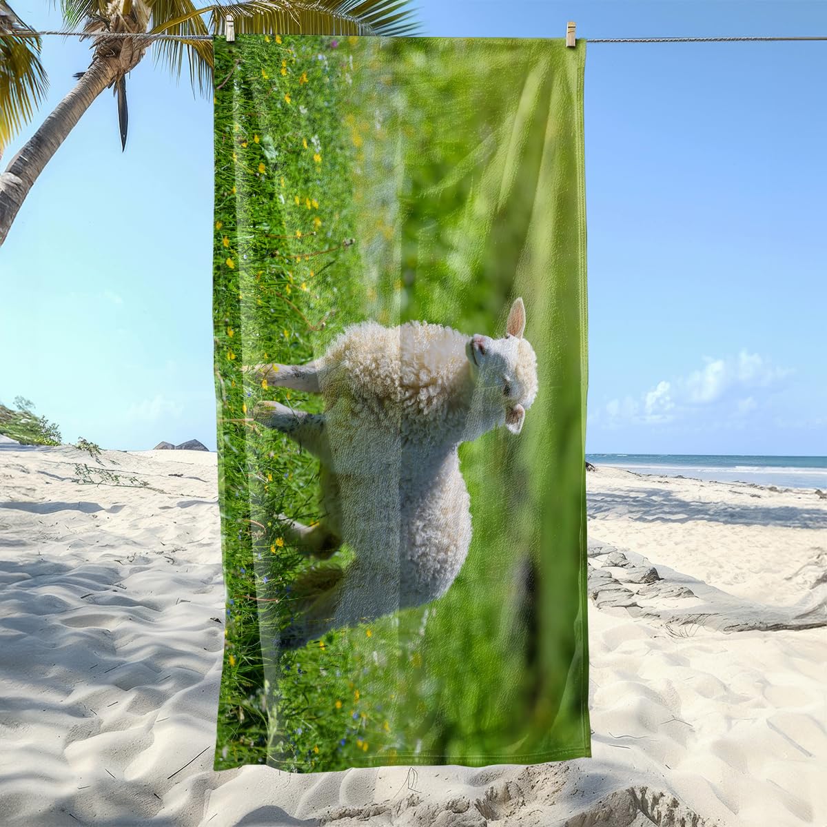 Serviette de Plage Moutons Verts Herbe Serviette de Bain Sport Piscine Toilette Microfibre Piscine Anti Sable Drap de Plage Bain xxl Ultraléger Portable Towel Absorbant Séchage Rapide 200x220cm
