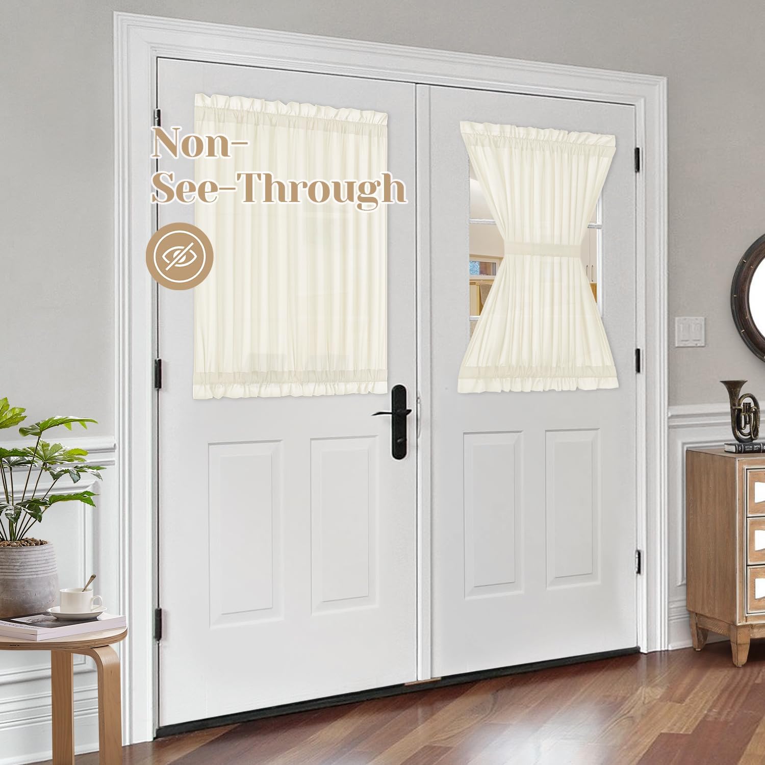 HOMEIDEAS Non-See-Through French Door Curtains Set of 2 for Front Door, Privacy Semi Sheer Door Window Curtains, Rod Pocket Light Filtering Door Covering with Tieback, (Cream Beige, 54W X 40L) 54"W x 40"L (Pack of 2) Cream Beige