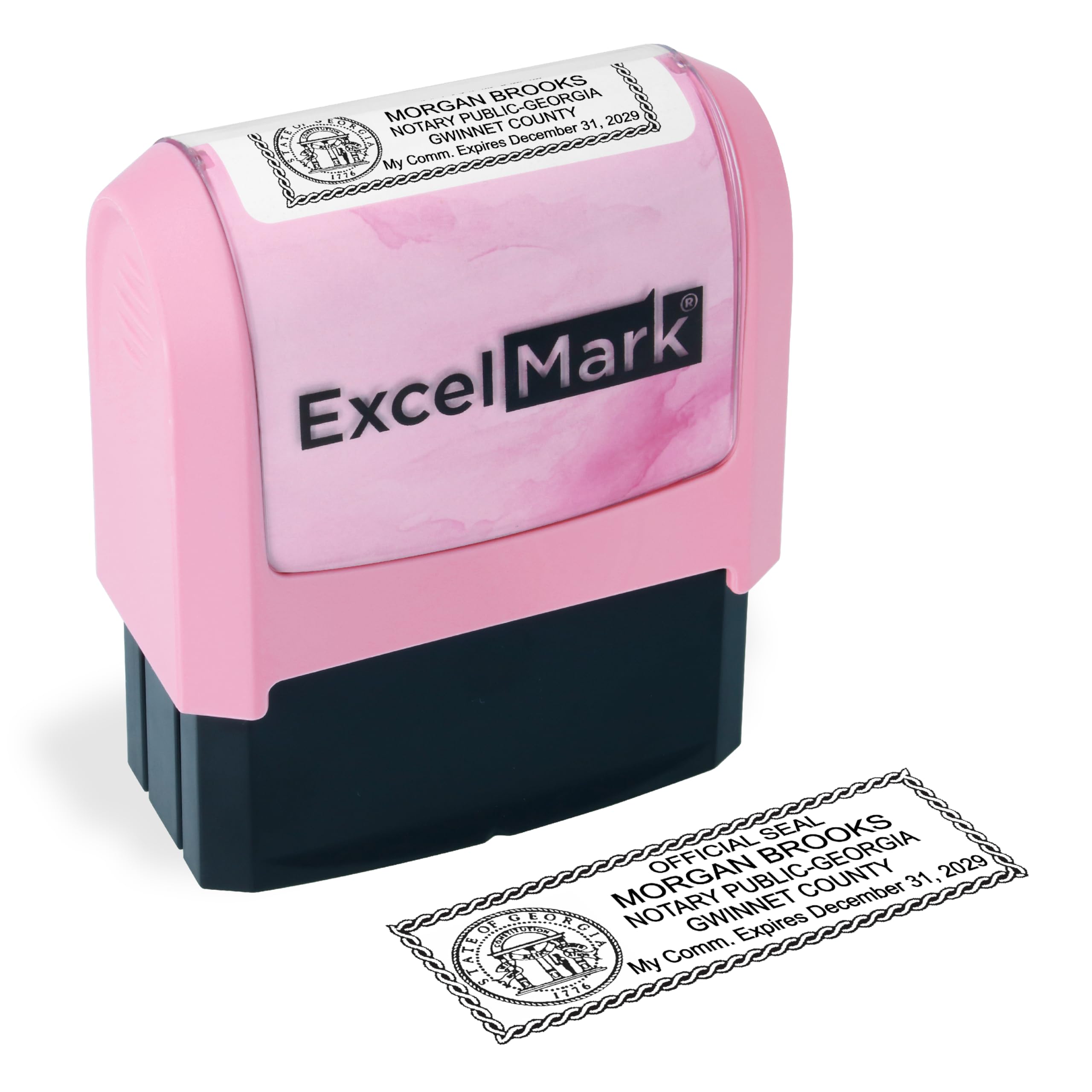 ExcelMark Notary Stamp for All 50 States - Official State Seal - Georgia - Pink