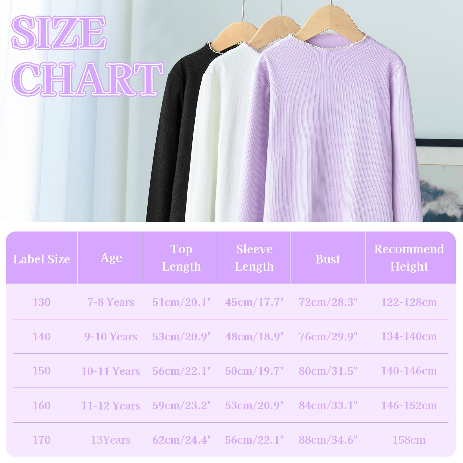 Maglia Termica Bambina Ragazza Manica Lunga Tinta Unita Base Termico Maglietta Mezzo Collo Alto Slim Fit Top Magliette Moda Abbigliamento Autunno Inverno Casual Pullover per età 7-13 Anni