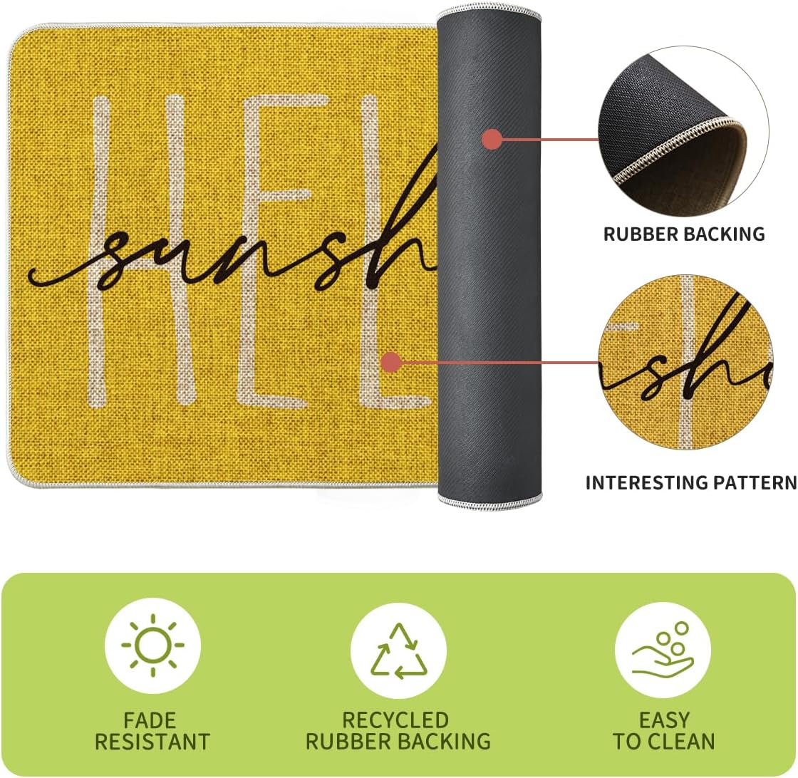 Artoid Mode Yellow Daisy Hello Sunshine Bloom Spring Kitchen Mats Set of 2, Home Decor Low-Profile Kitchen Rugs for Floor - 17x29 and 17x47 Inch