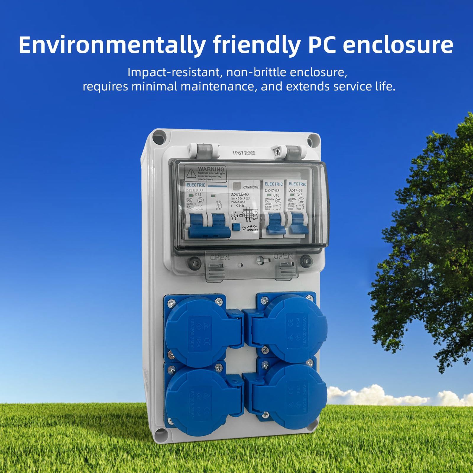 Coffret Électrique de Chantier 230 V Tableau Electrique Mural avec Disjoncteur répartiteur de courant 16 A IP67 Distributeur de Courant Électrique avec Disjoncteur coffret chantier