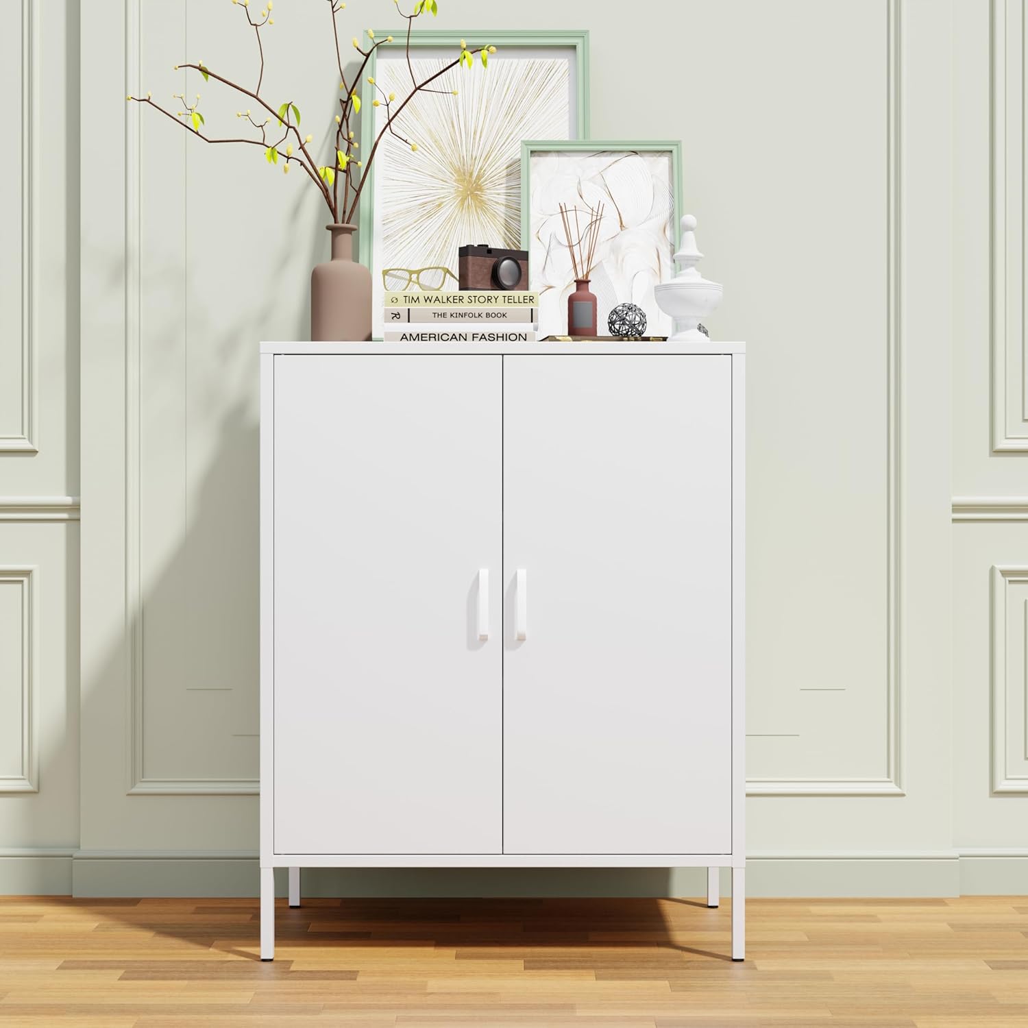 Chshin White Metal Storage Cabinet,Metal Locker Storage Cabinet with 2 Doors and Shelves,Kitchen Pantry Cabinet,Modern Storage Freestanding Organizer Rust for Home,Kitchen,Office