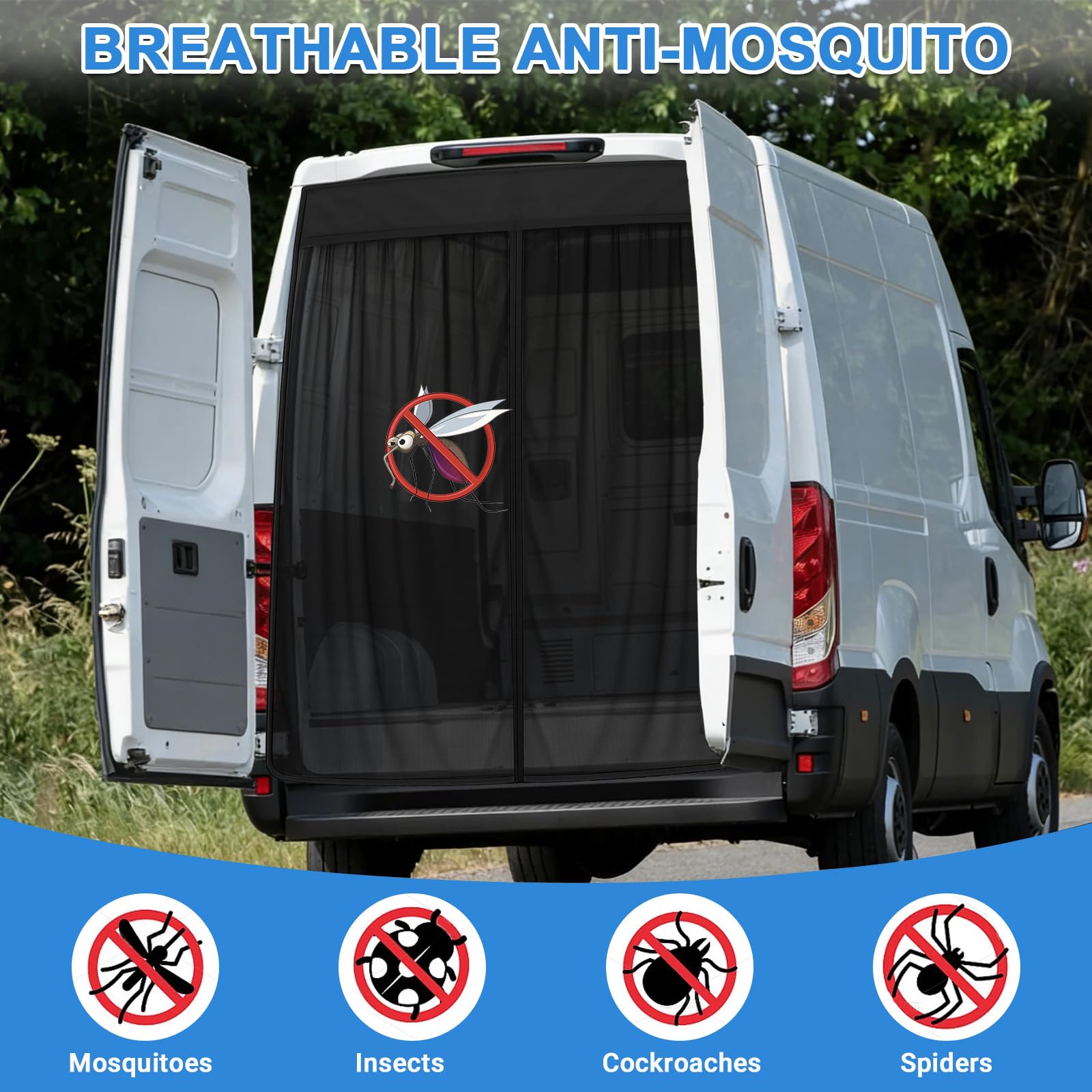 Insektennetz Ersatz für Iveco Daily 2014-2026, Auto Hintertür Heckklappe Insektennetz, Einschichtiges Netz Magnetische Moskitonetze Atmungsaktiv Insekten für Outdoor Camping