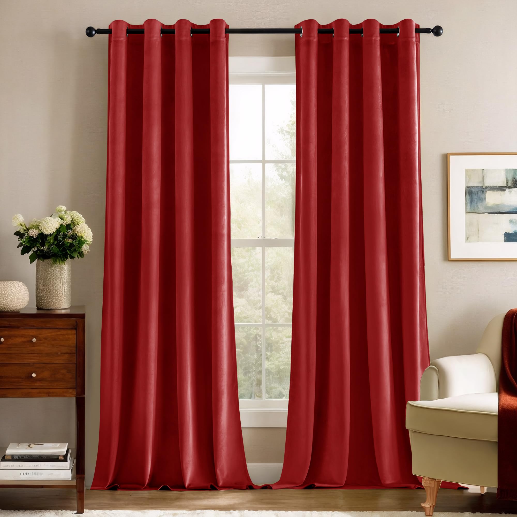Deconovo Cortinas Opacas Cortinas de Terciopelo para Dormitorio Cortinas Aislantes,140x270cm, Rojo,Juego de 2 Global Recycled Standard Global Recycled Standard OEKO-TEX STANDARD 100 Global Recycled Standard