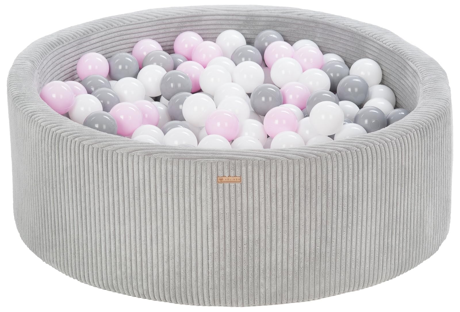 Velinda Piscina de Espuma Seca con 300 Bolas de Pana diámetro 90cm (Color de la Piscina/Las Bolas: Gris/Blanco, Rosa (Pastel))