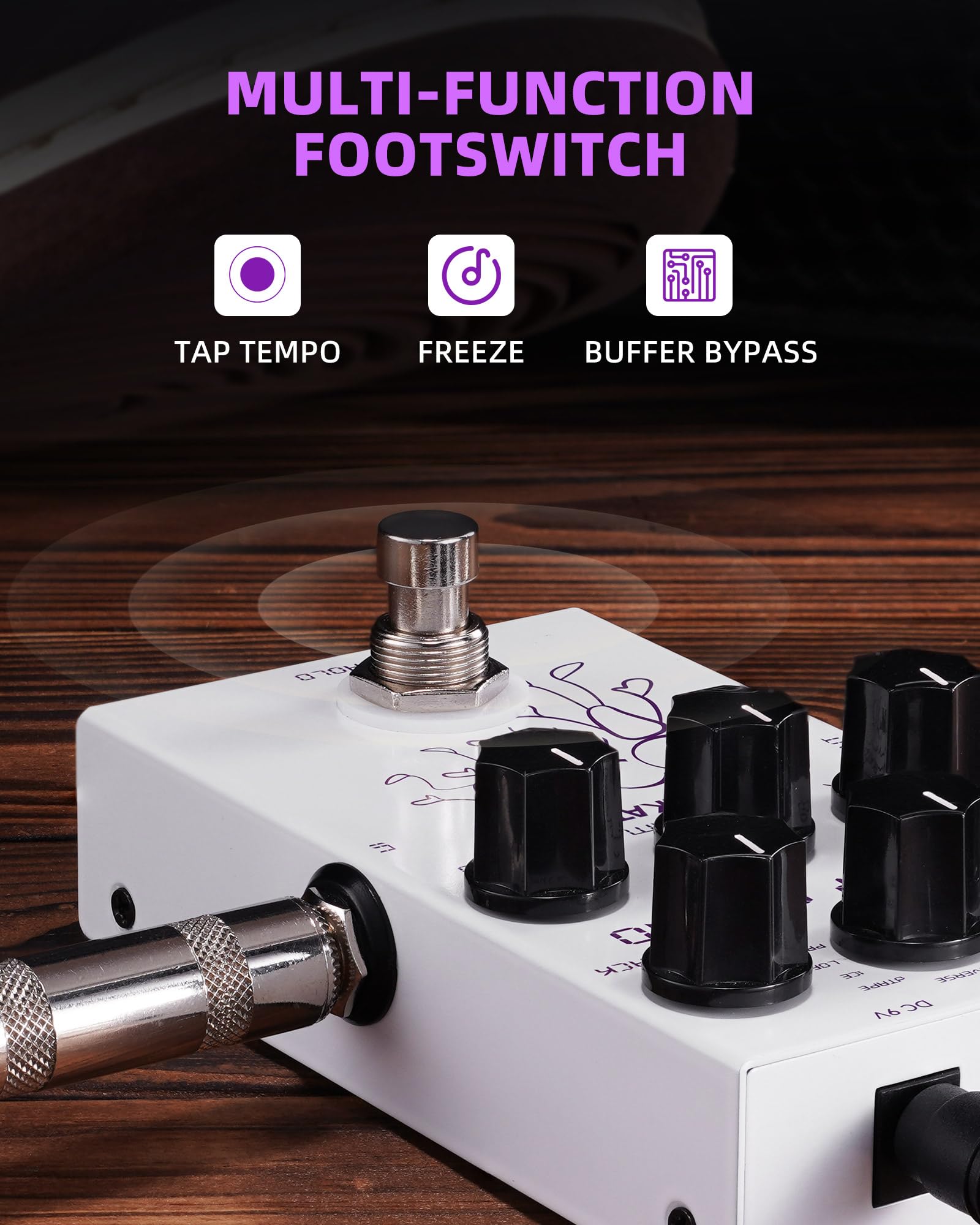 LEKATO Pedale di ritardo,Pedale effetti per chitarra con 9 effetti di ritardo,Pedale per chitarra digitale Tempo Freeze