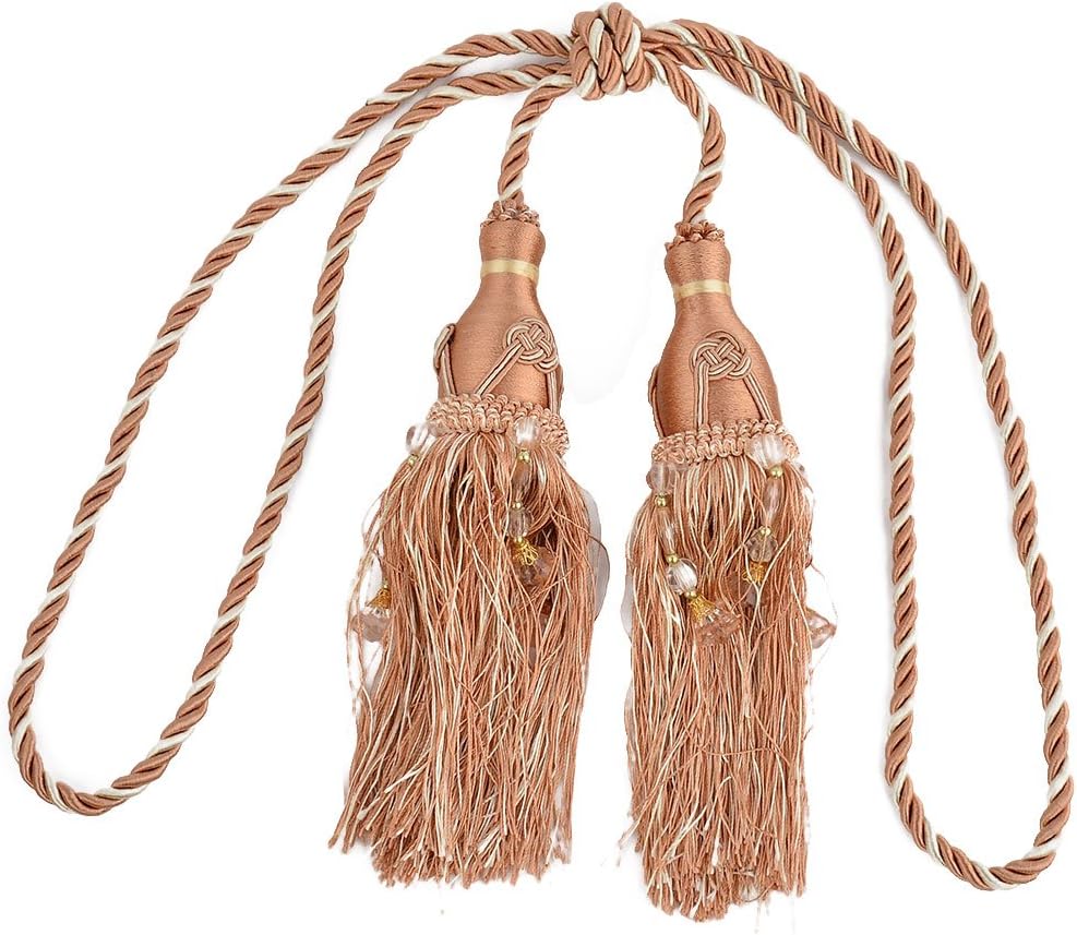 Nylon Home Window Curtain Beads Tassel Fringe Tieback Cord Ornament 4 Pair Light Brown (id: 712 f3c 972 d17 7d7