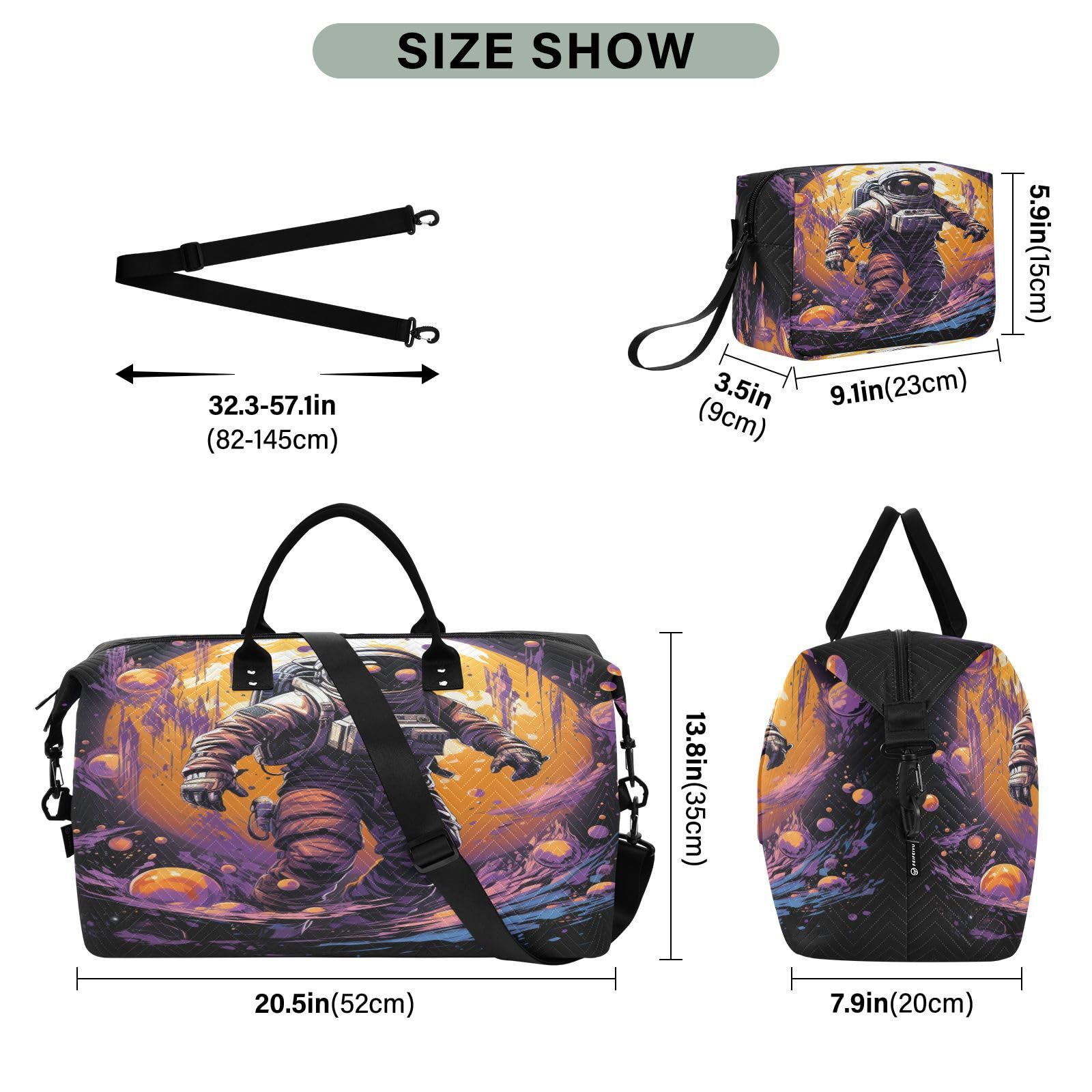 Astronaut Kosmischer Raum KüNstlerisch Sporttasche Handtasche mit Make-up Aufbewahrungstasche Badetasche für Reisen Mädchen Männer