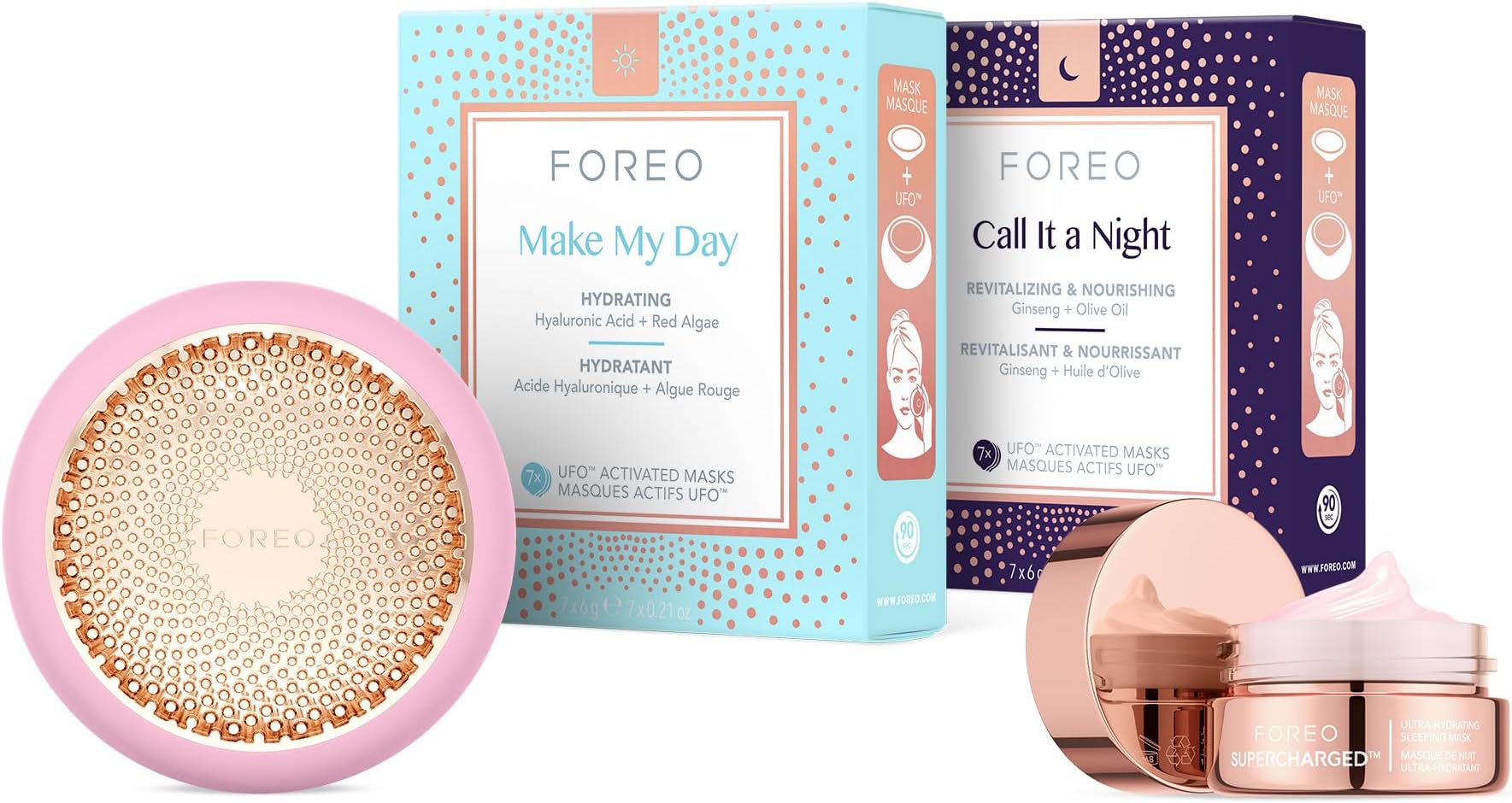 Hyper Hydra UFO 3 Bundle - Face Moisturiser Device + 14 UFO Activated Masks + Hydrating Night Mask,0.5 Oz - Thermo & Cryo Treatmen - Skin Care