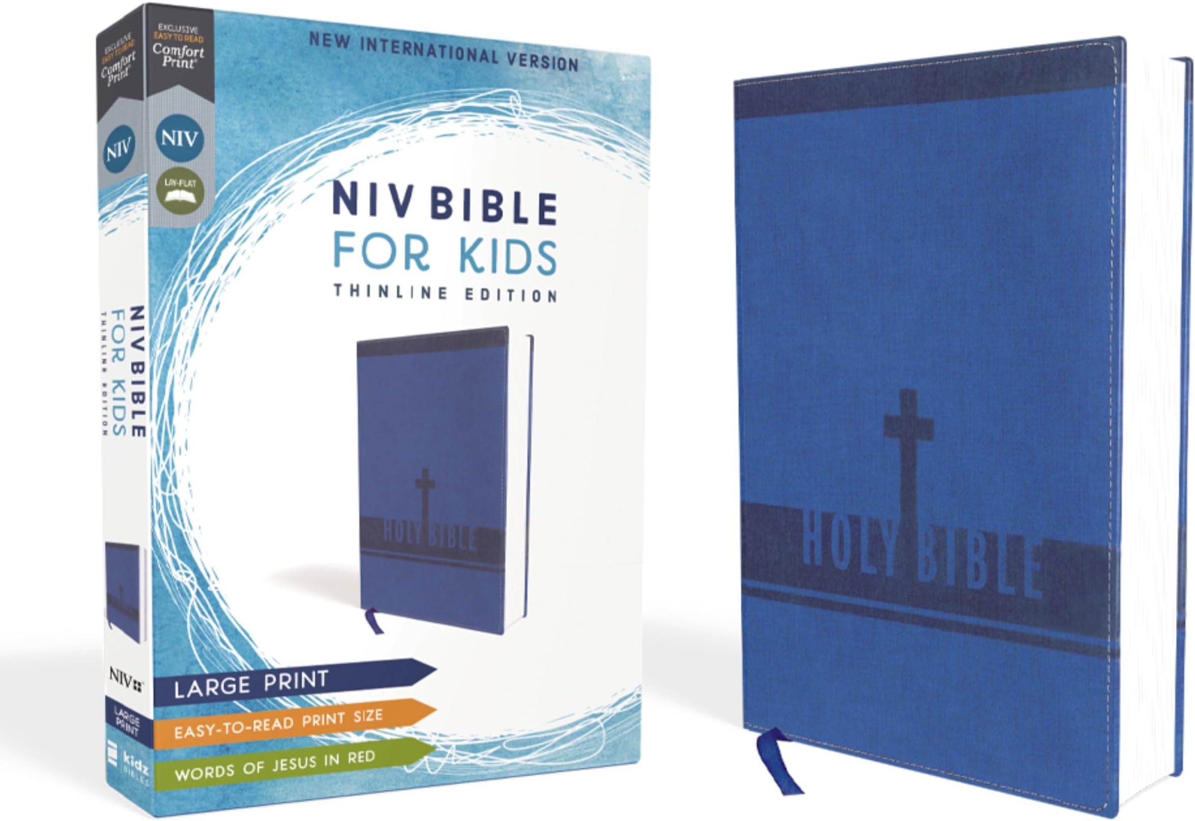 NIV, Bible for Kids, Large Print, Leathersoft, Blue, Red Letter, Comfort Print: Thinline Edition