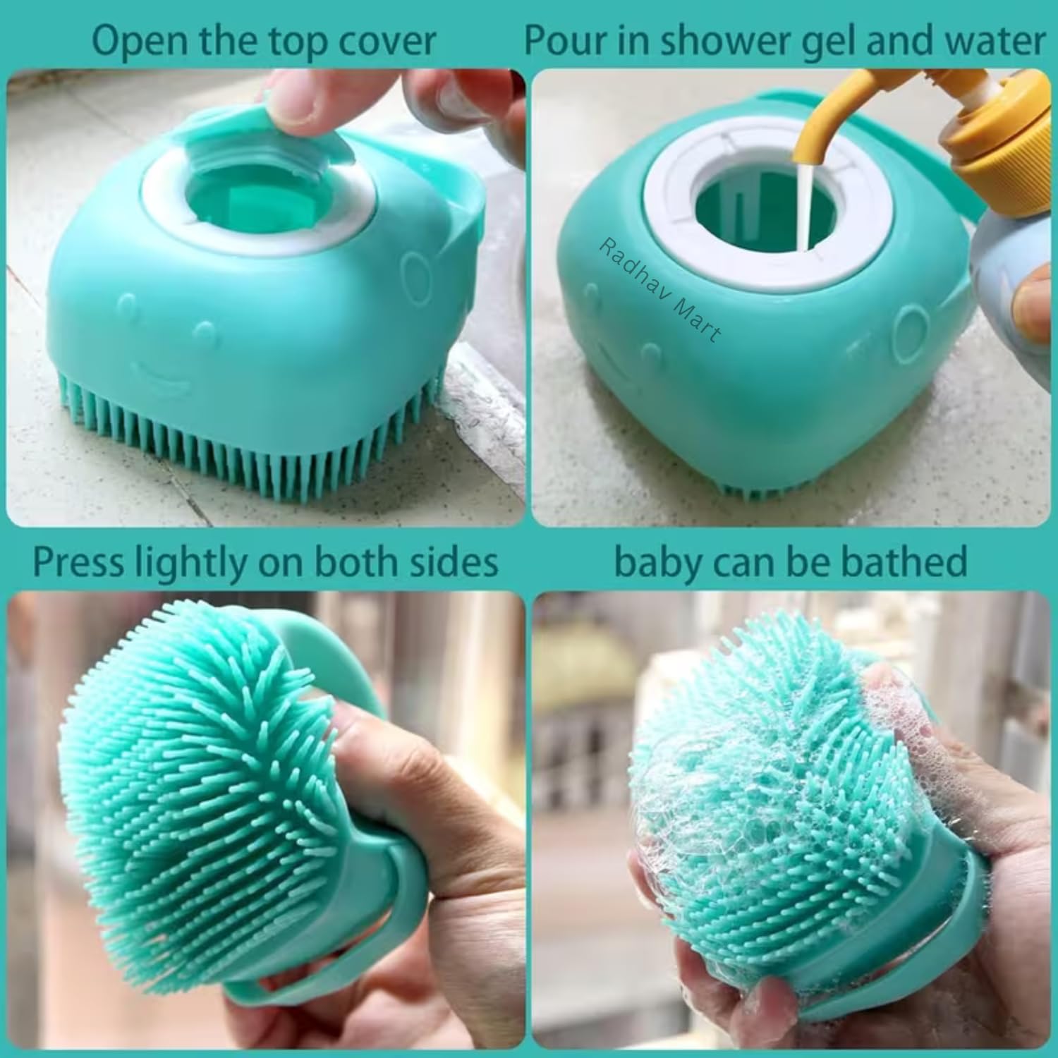 Radhav Mart Body Scrubber with Soap Dispenser Brush, Silicone Exfoliating Brushes, Soft Body Bath Loofah for Babies, Kids, Women, Men and Pets (Multicolor, Pack of 2) 4