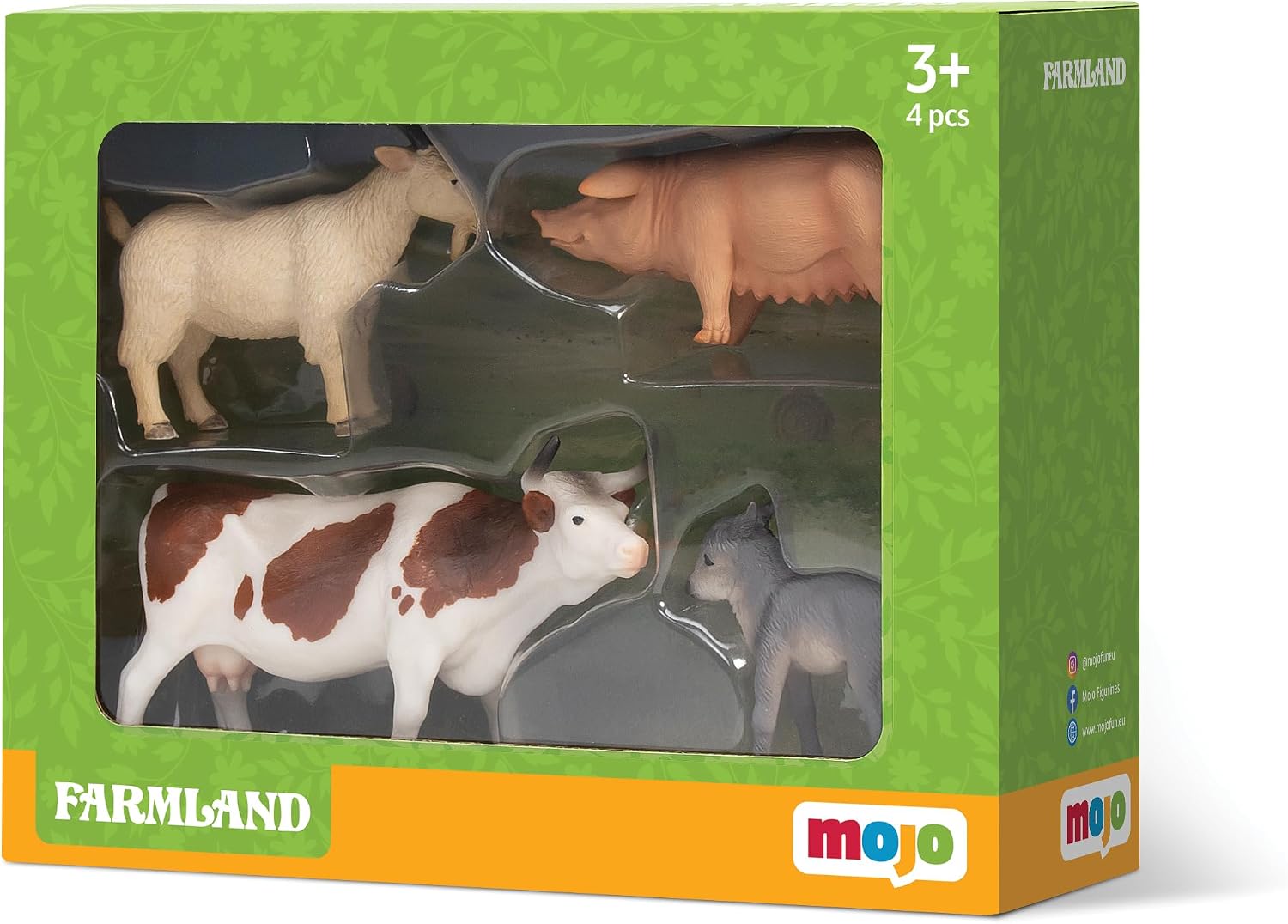 MOJO Woodland Wonderland Starter Set with Iberian Lynx, Grizzly Bear, White-tailed Deer Buck and Standing Wolf | Hand-Painted Toy Figure | Woodland Collection