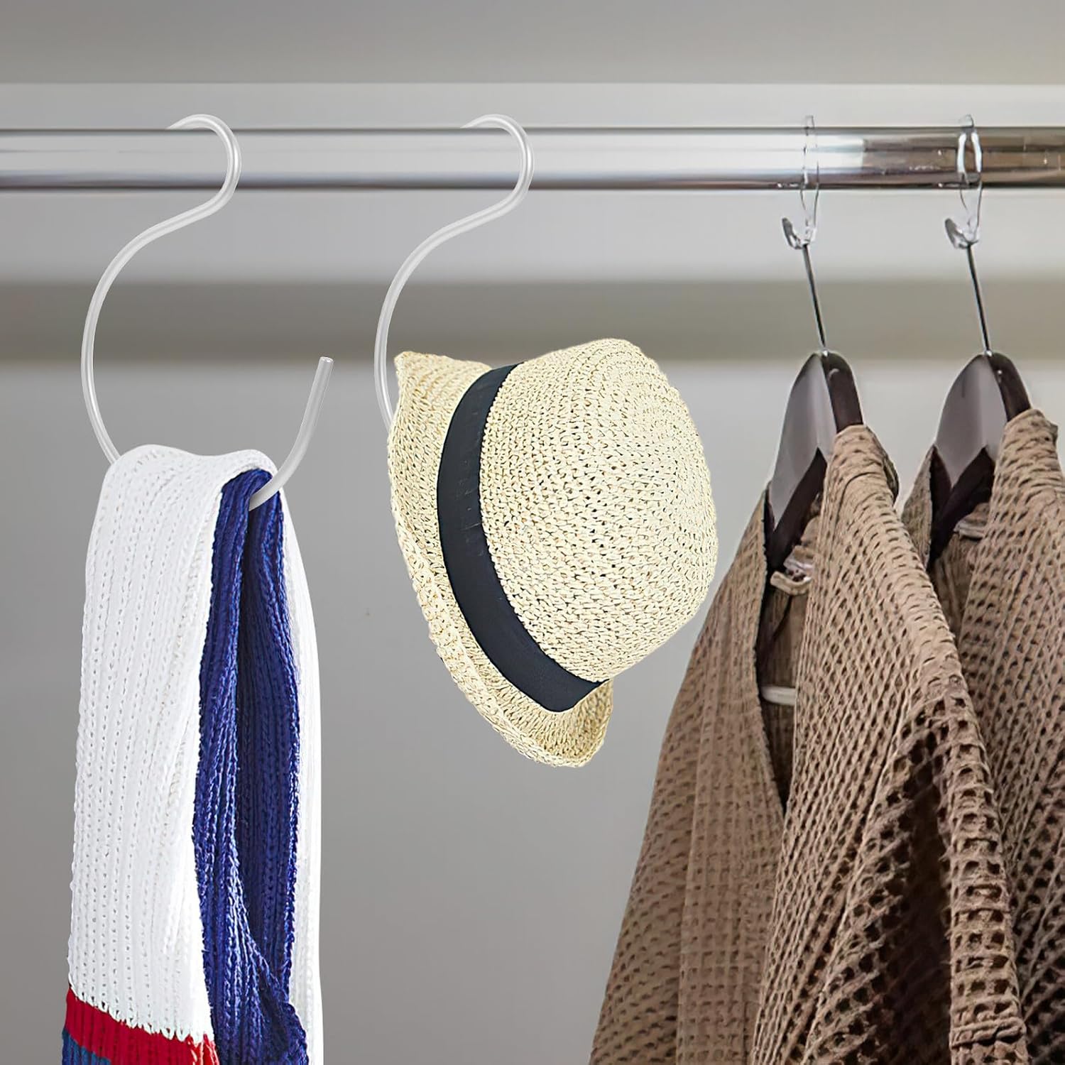 3pcs Aluminum Alloy S-Shaped Scarf Organizer Tie Hanger Multi-Functional Clothes Hook for Closet Storage Coat and Hat Holder Silver